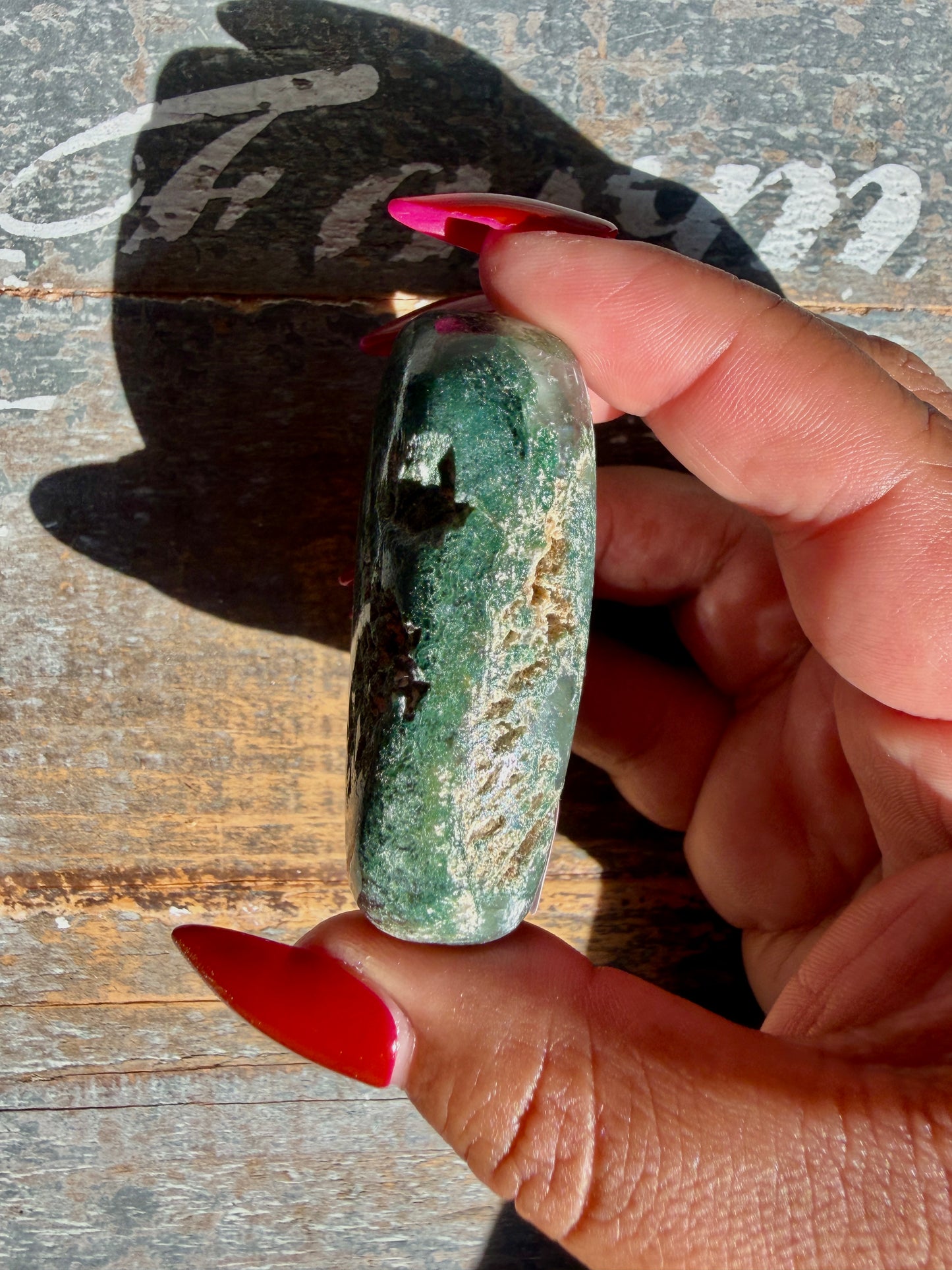 Gorgeous Optical Calcite + Moss Agate Combo Mineral Palm Stone | India | Opt 46