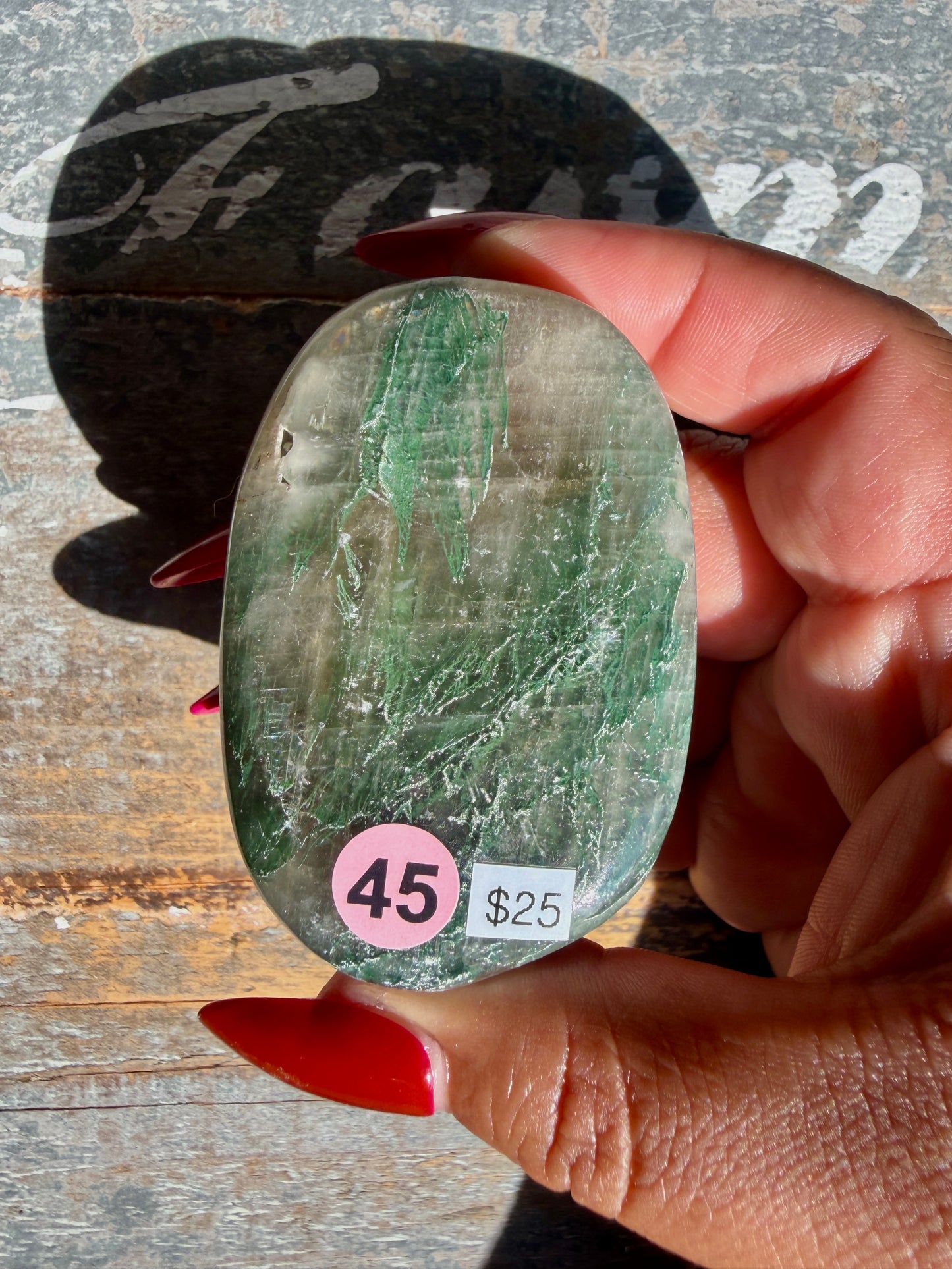 Gorgeous Optical Calcite + Moss Agate Combo Mineral Palm Stone | India | Opt 45