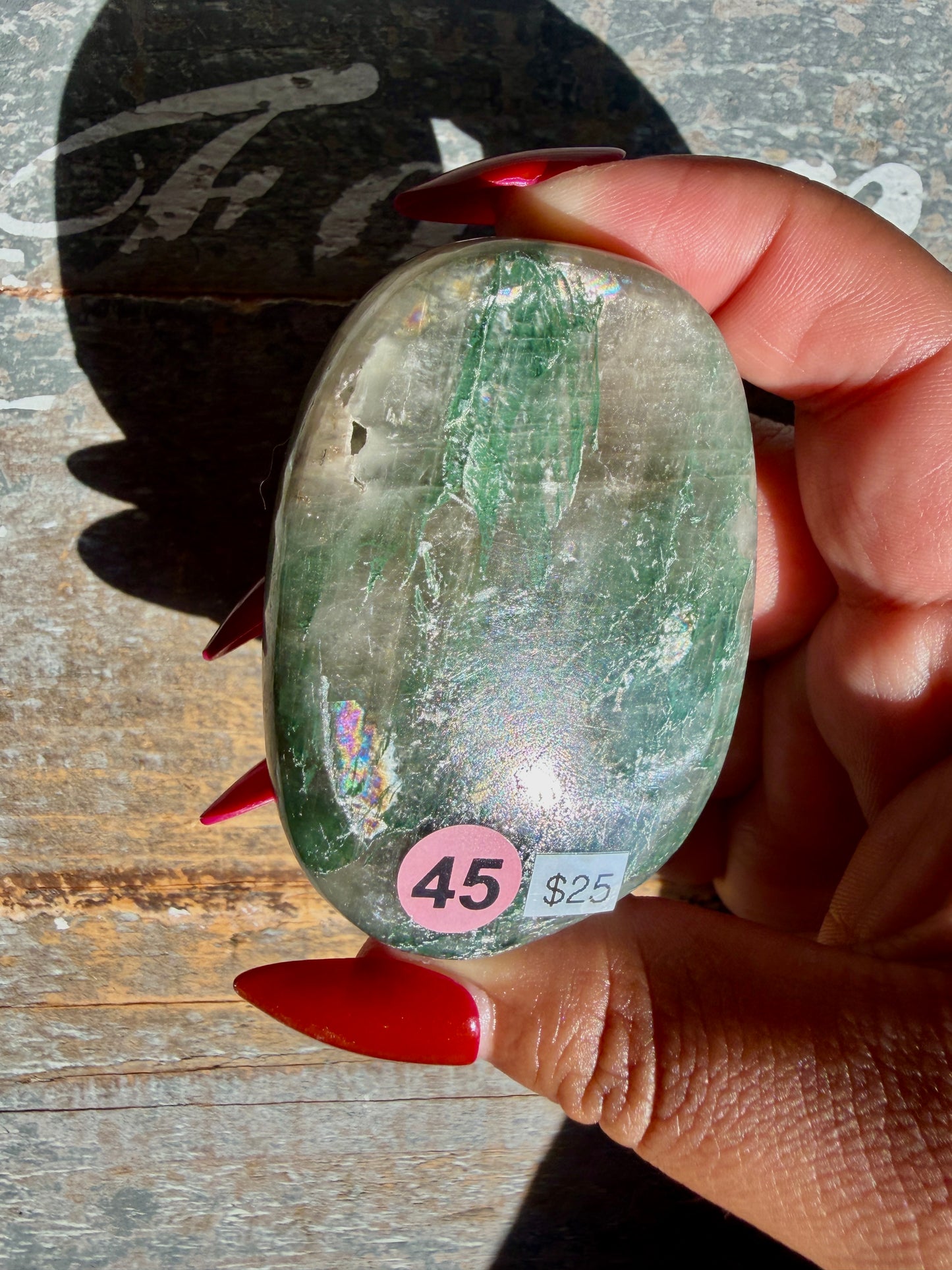 Gorgeous Optical Calcite + Moss Agate Combo Mineral Palm Stone | India | Opt 45