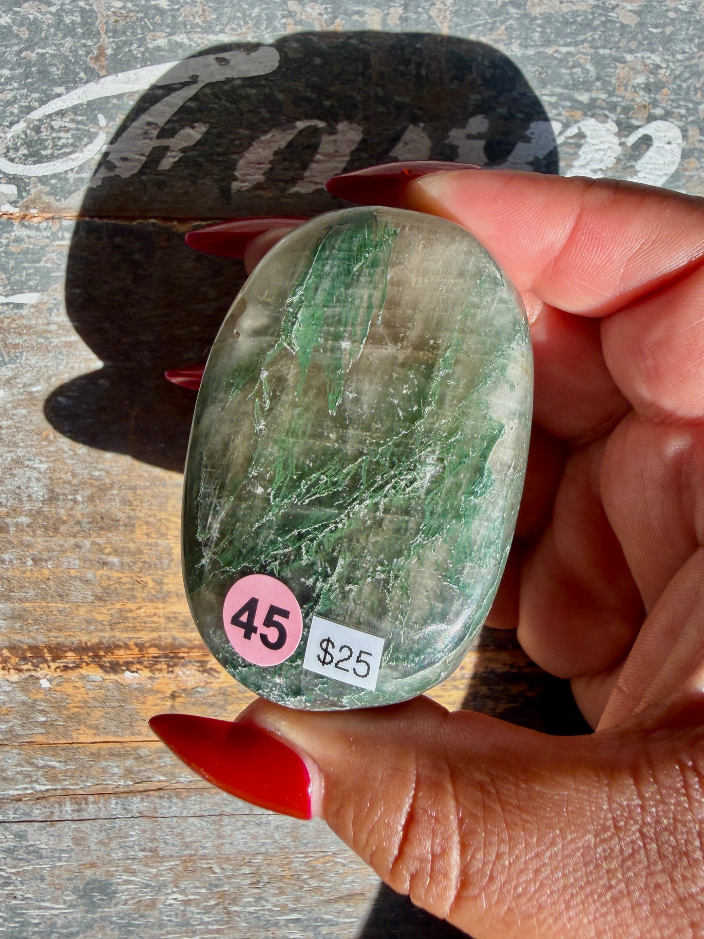 Gorgeous Optical Calcite + Moss Agate Combo Mineral Palm Stone | India | Opt 45