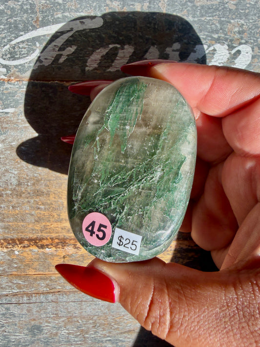 Gorgeous Optical Calcite + Moss Agate Combo Mineral Palm Stone | India | Opt 45