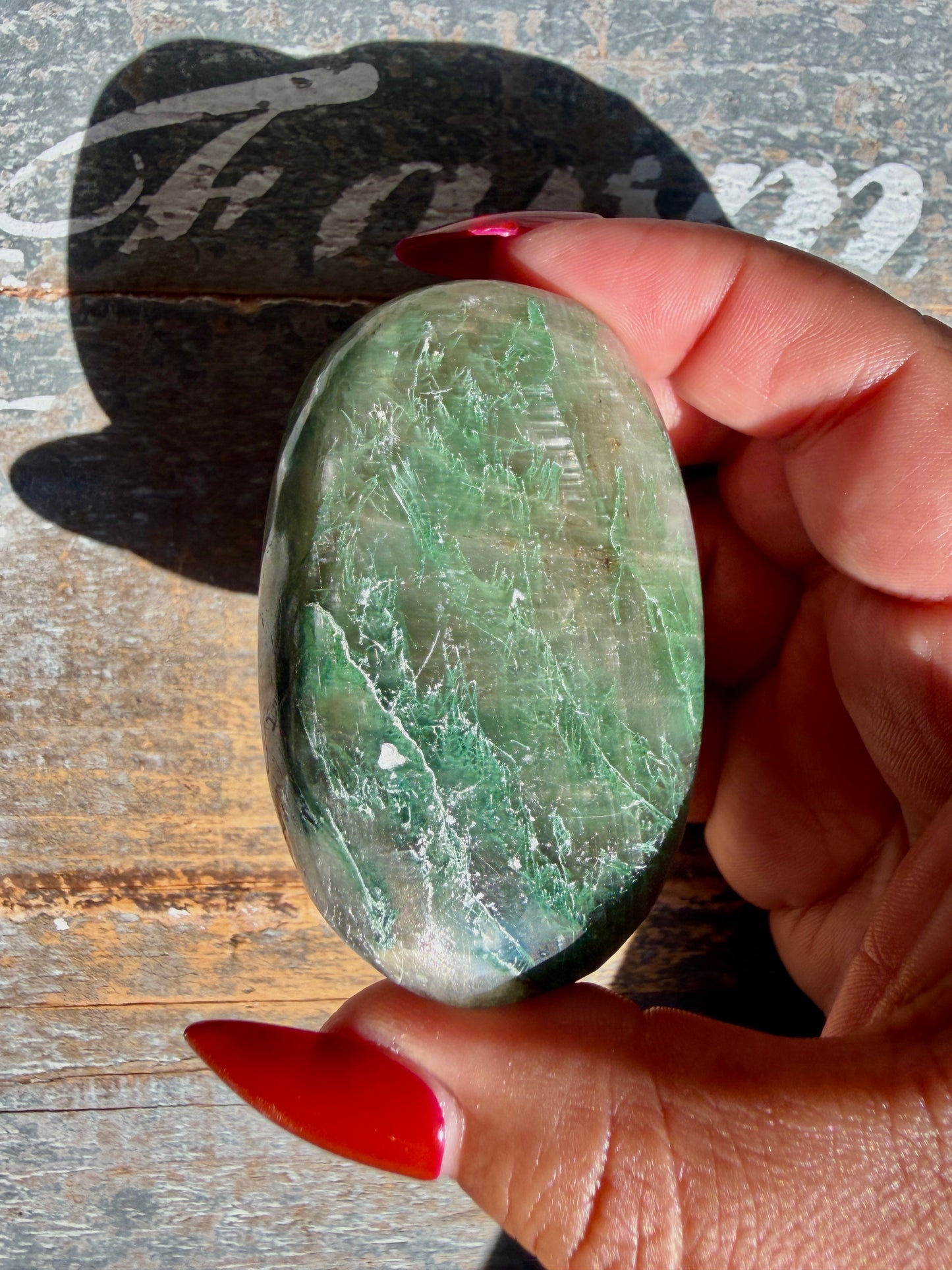 Gorgeous Optical Calcite + Moss Agate Combo Mineral Palm Stone | India | Opt 45
