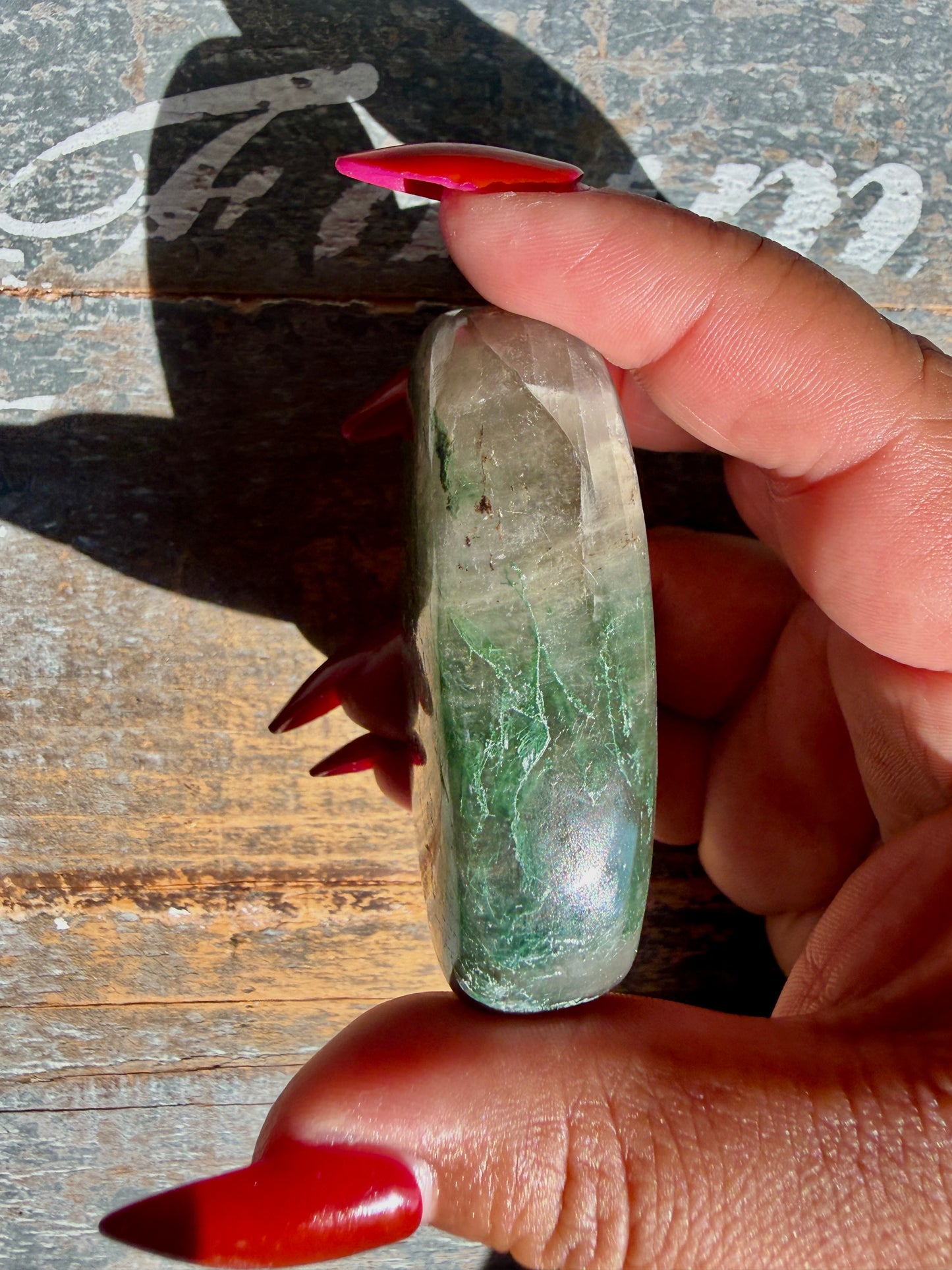 Gorgeous Optical Calcite + Moss Agate Combo Mineral Palm Stone | India | Opt 45