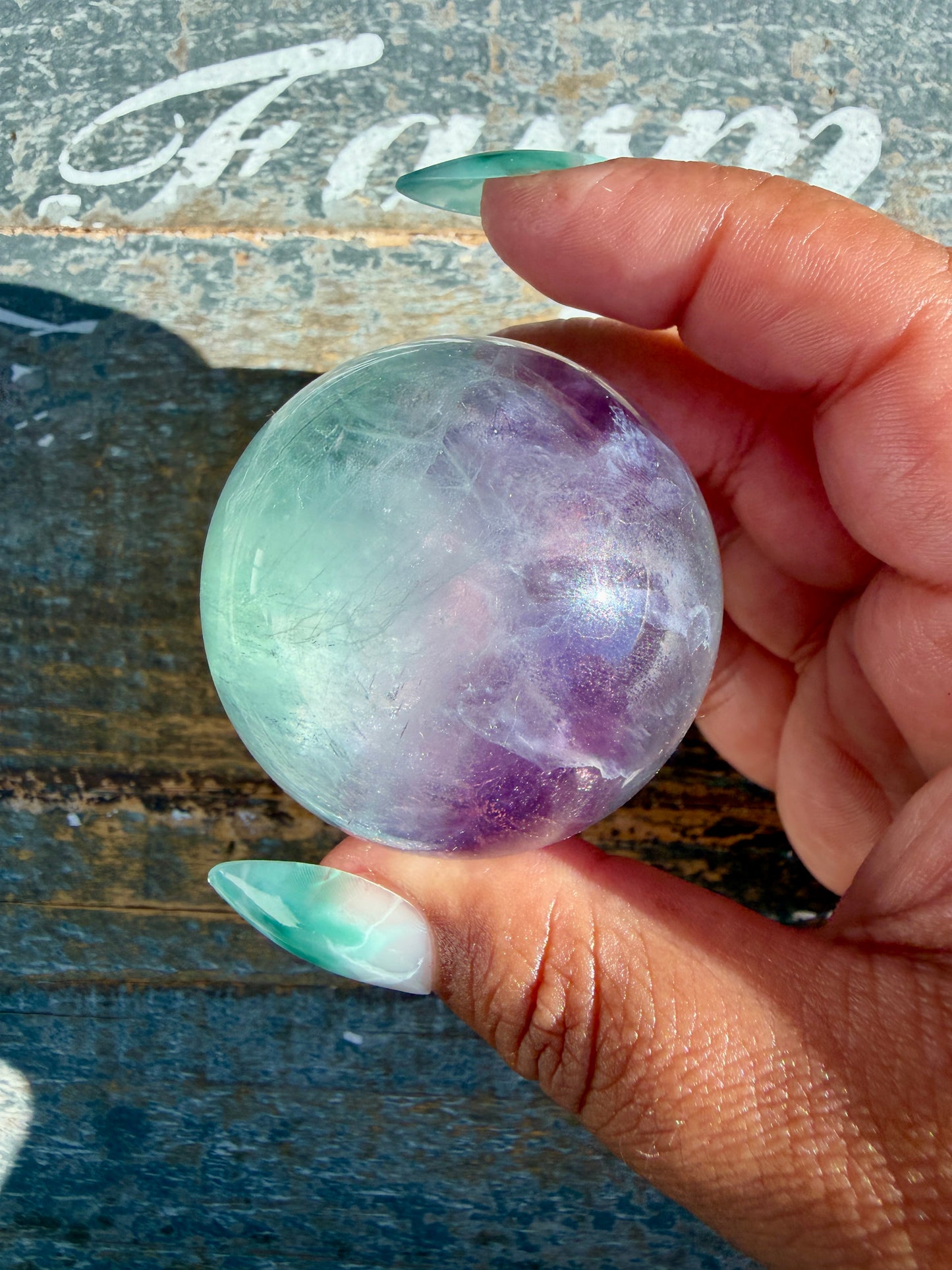 Gorgeous Stormy Water Fluorite Sphere | Opt 25