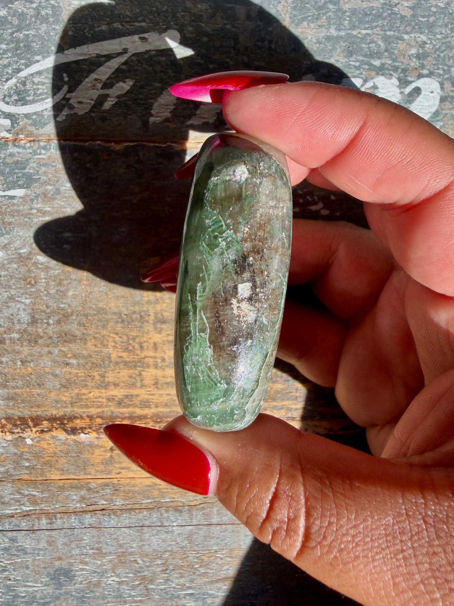 Gorgeous Optical Calcite + Moss Agate Combo Mineral Palm Stone | India | Opt 47