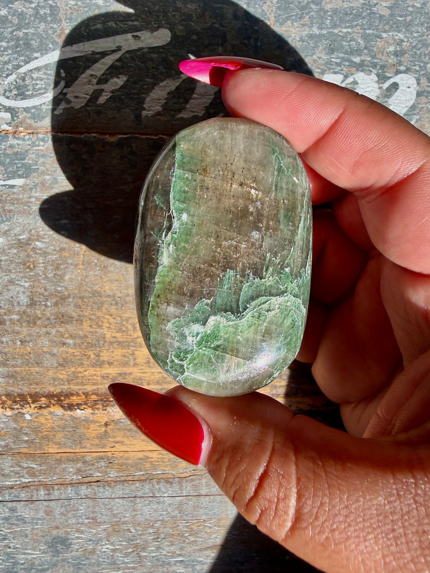 Gorgeous Optical Calcite + Moss Agate Combo Mineral Palm Stone | India | Opt 47