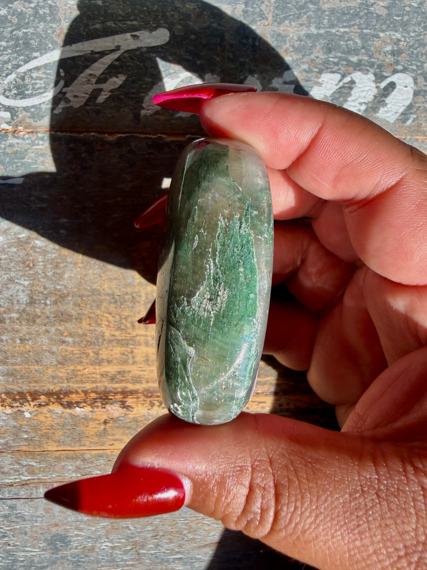 Gorgeous Optical Calcite + Moss Agate Combo Mineral Palm Stone | India | Opt 47