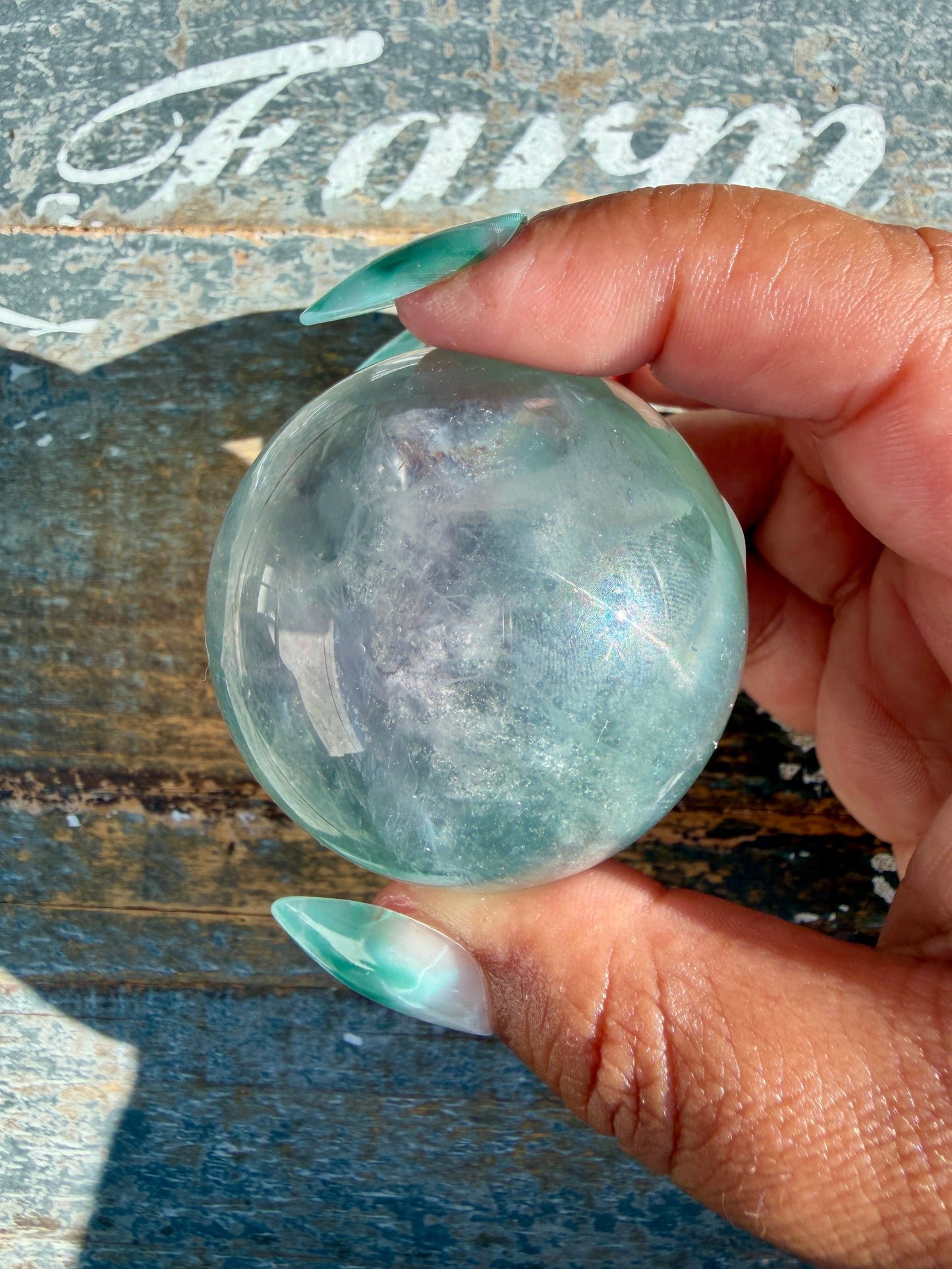 Gorgeous Stormy Water Fluorite Sphere | Opt 21
