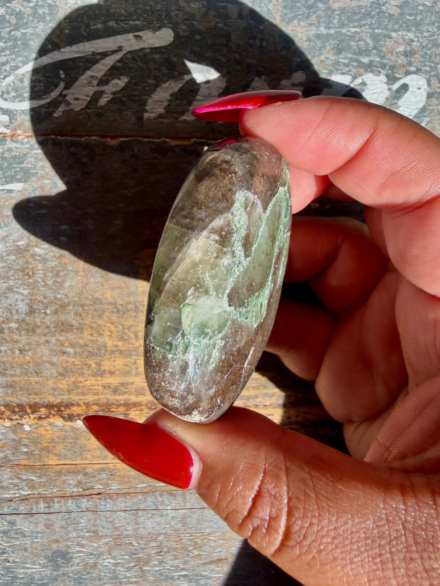Gorgeous Optical Calcite + Moss Agate Combo Mineral Palm Stone | India | Opt 55
