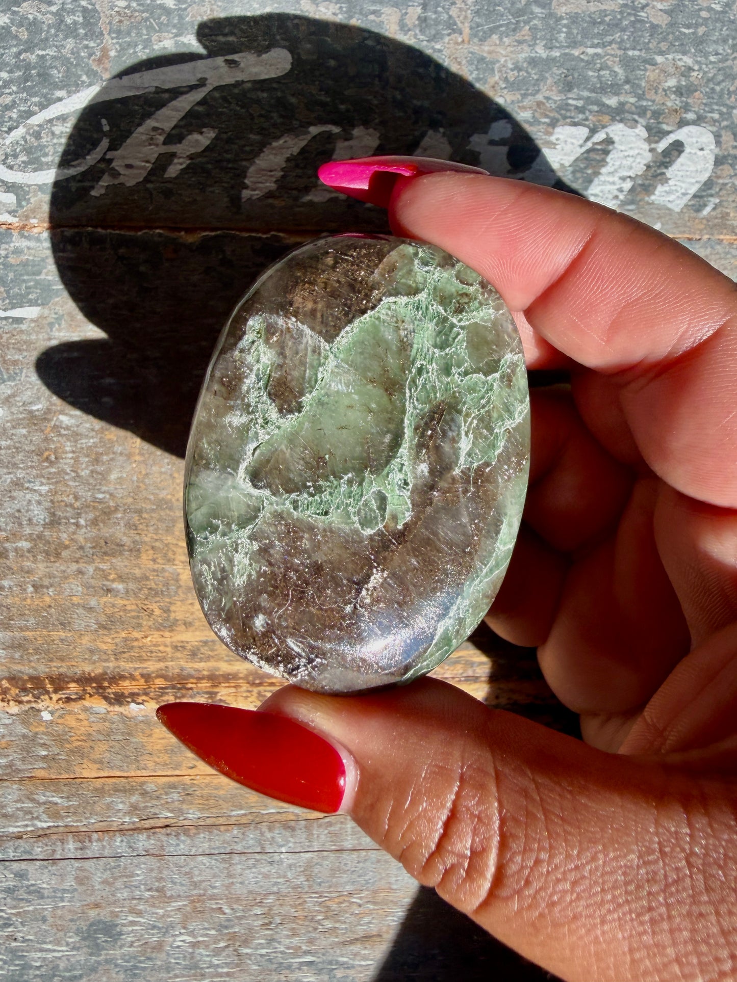 Gorgeous Optical Calcite + Moss Agate Combo Mineral Palm Stone | India | Opt 55