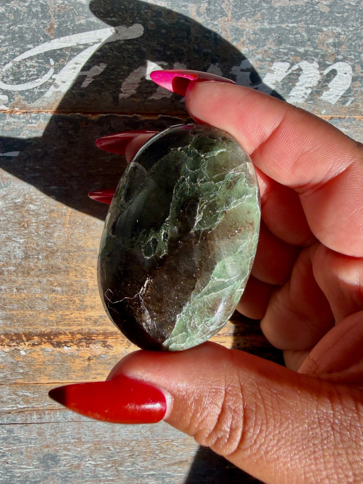 Gorgeous Optical Calcite + Moss Agate Combo Mineral Palm Stone | India | Opt 55