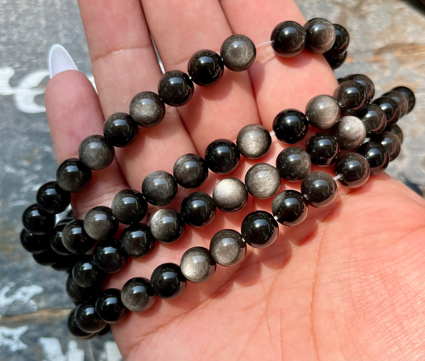 One (1) Gorgeous Silver Sheen Bead Strand | 8mm