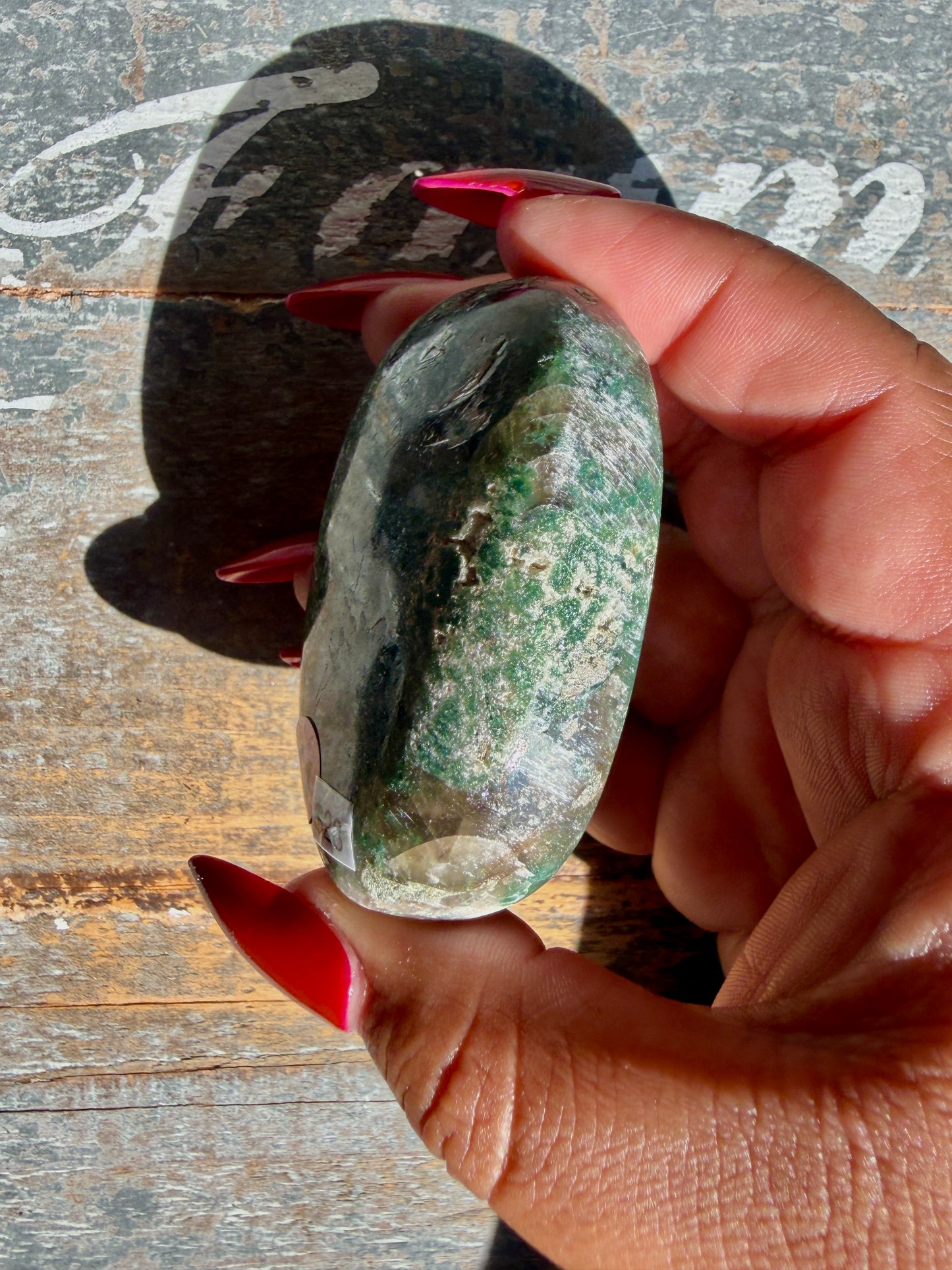 Gorgeous Optical Calcite + Moss Agate Combo Mineral Palm Stone | India | Opt 41