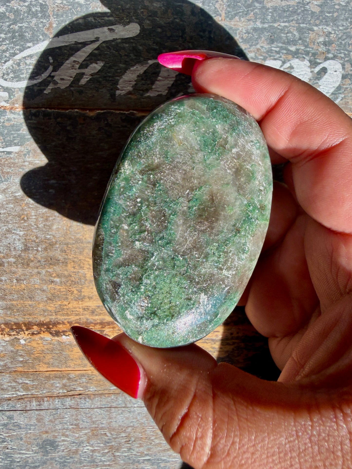 Gorgeous Optical Calcite + Moss Agate Combo Mineral Palm Stone | India | Opt 41