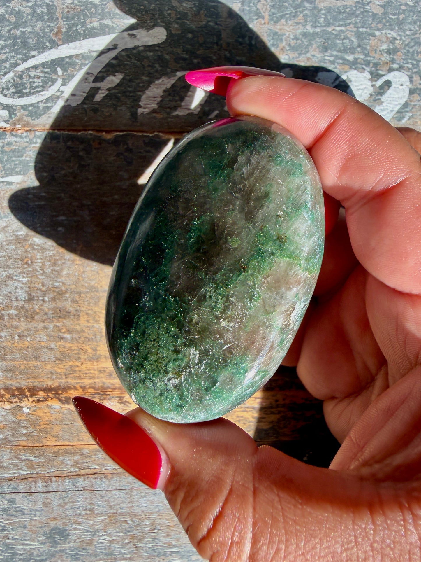 Gorgeous Optical Calcite + Moss Agate Combo Mineral Palm Stone | India | Opt 41