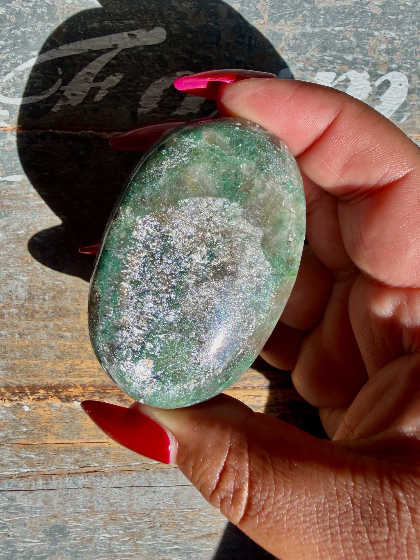 Gorgeous Optical Calcite + Moss Agate Combo Mineral Palm Stone | India | Opt 41