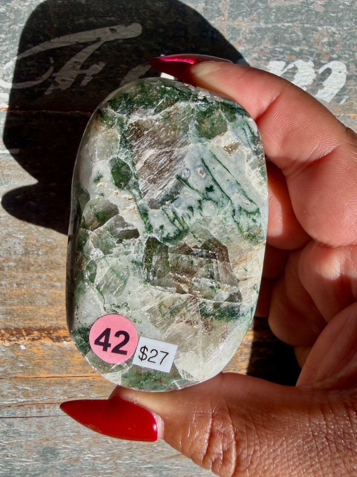 Gorgeous Optical Calcite + Moss Agate Combo Mineral Palm Stone | India | Opt 42