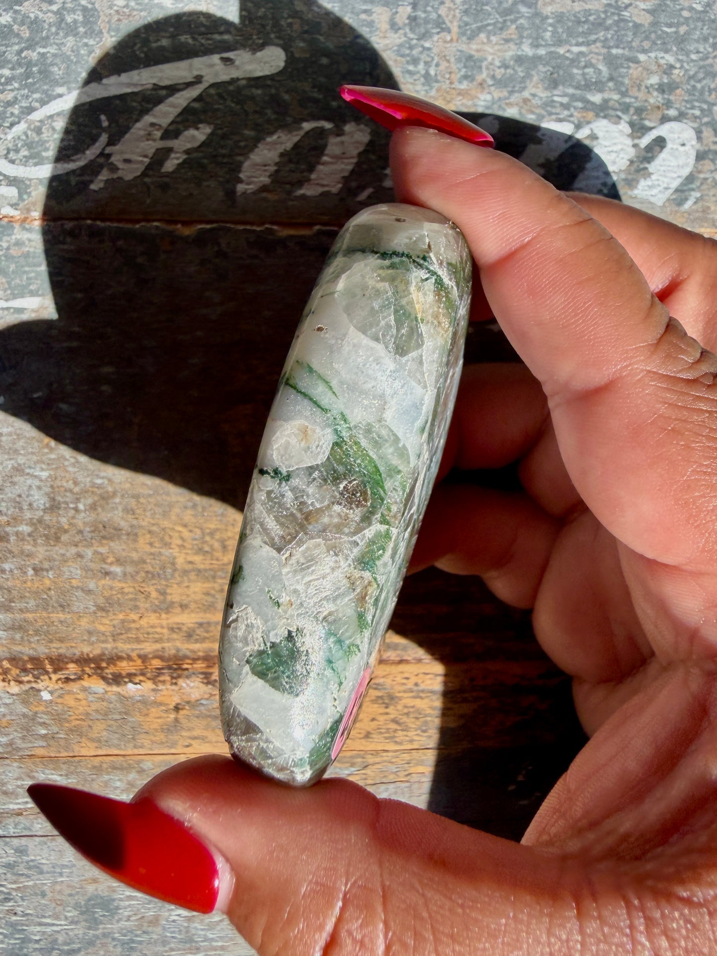 Gorgeous Optical Calcite + Moss Agate Combo Mineral Palm Stone | India | Opt 42