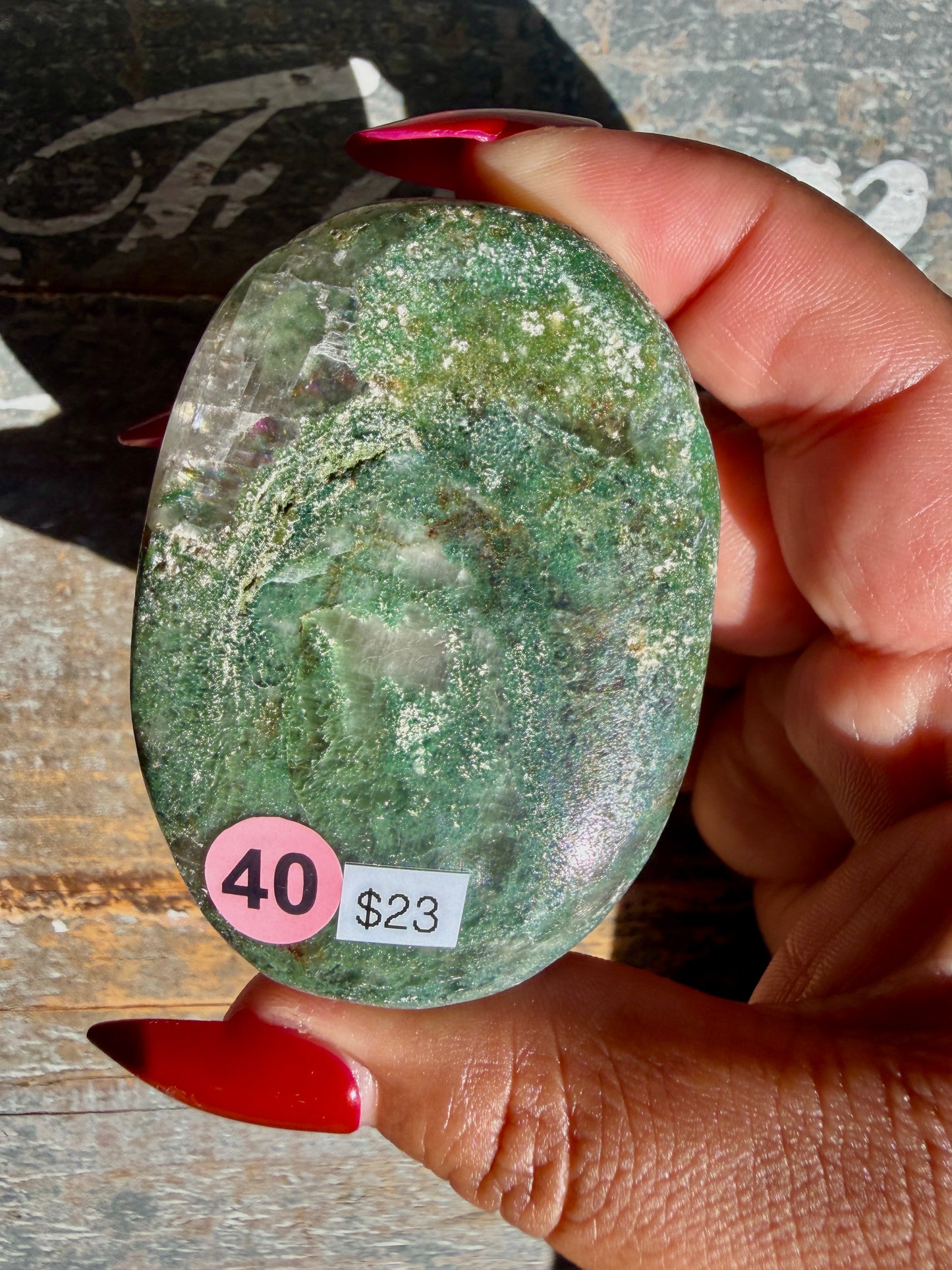 Gorgeous Optical Calcite + Moss Agate Combo Mineral Palm Stone | India | Opt 40