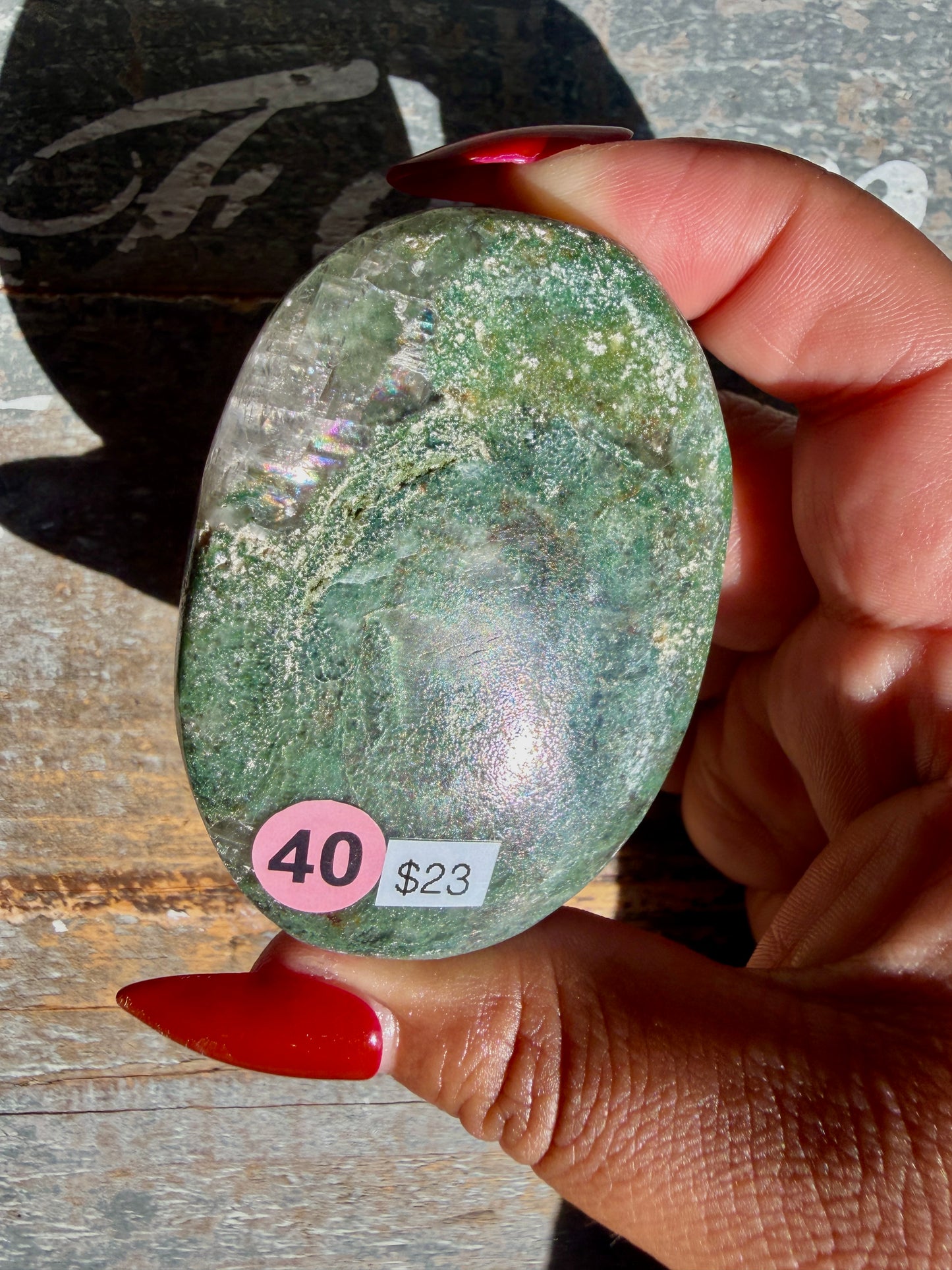 Gorgeous Optical Calcite + Moss Agate Combo Mineral Palm Stone | India | Opt 40