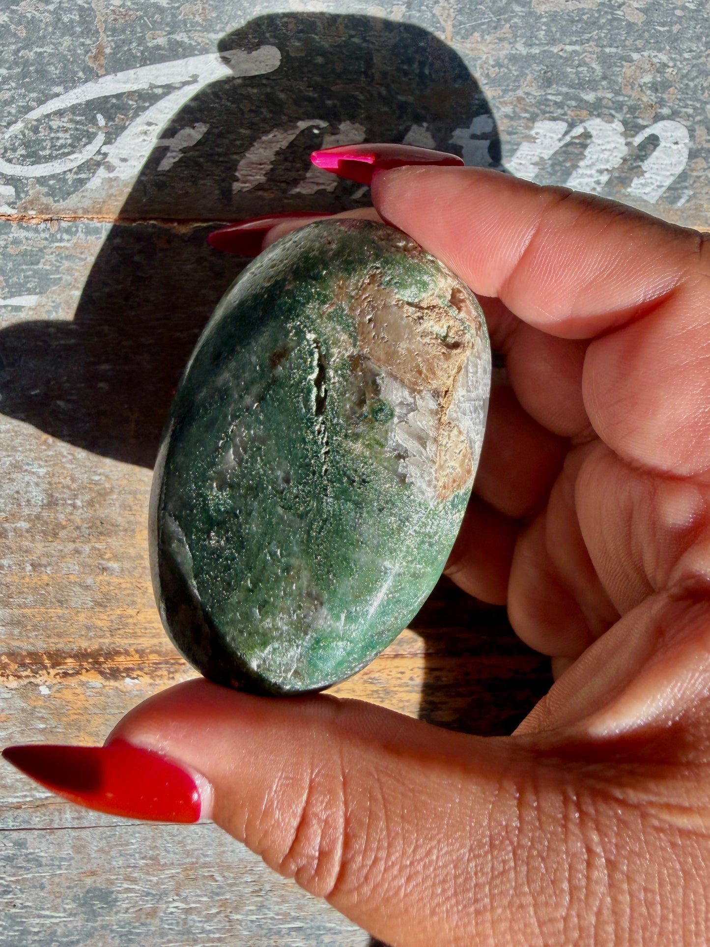 Gorgeous Optical Calcite + Moss Agate Combo Mineral Palm Stone | India | Opt 40