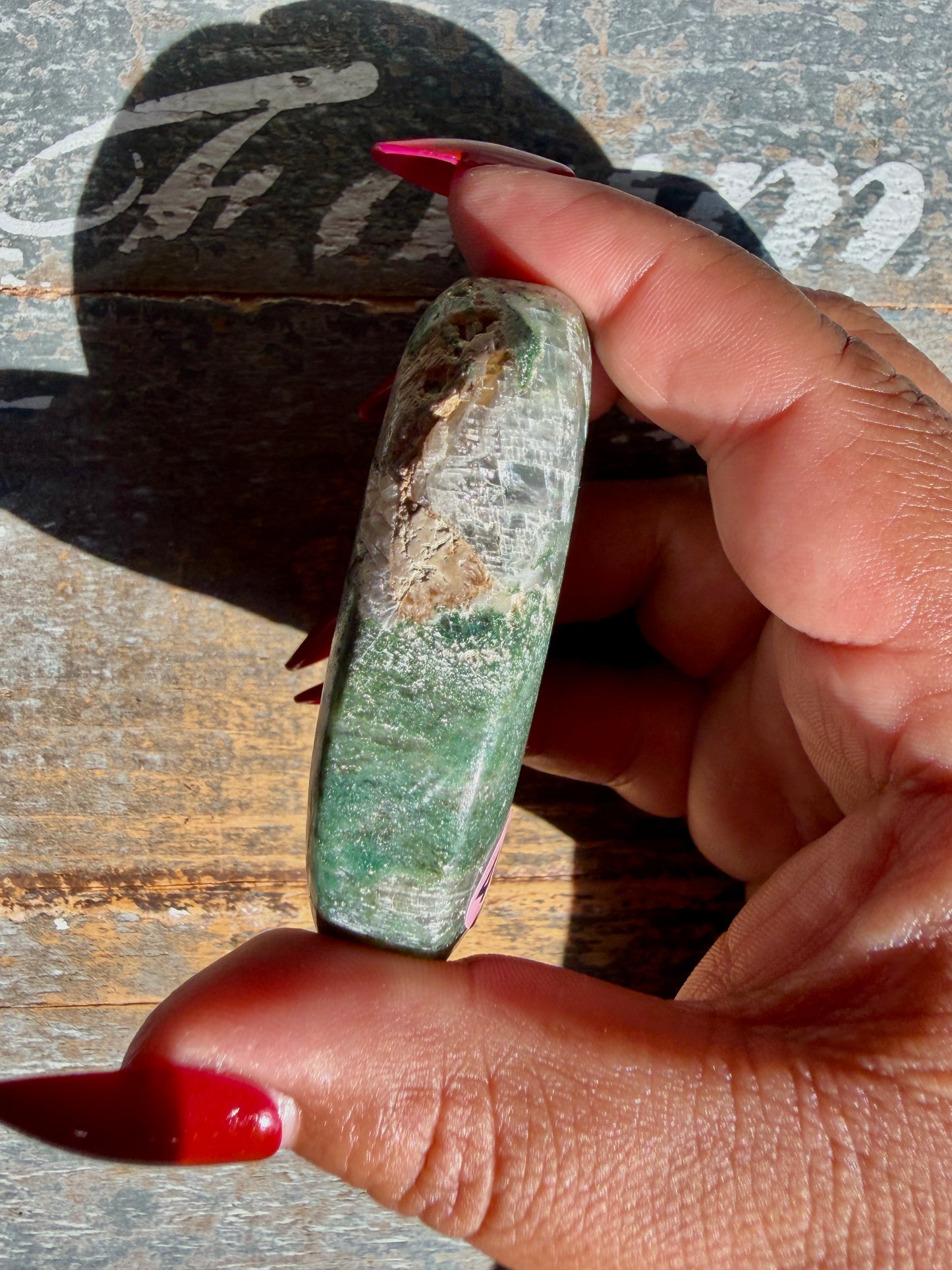 Gorgeous Optical Calcite + Moss Agate Combo Mineral Palm Stone | India | Opt 40