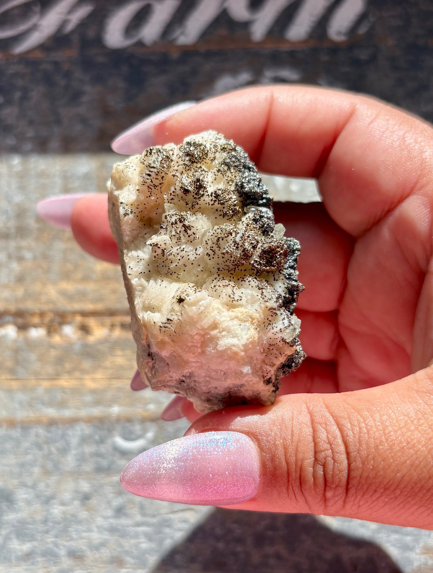 Gorgeous Dog Tooth Calcite with Rainbow Pyrite