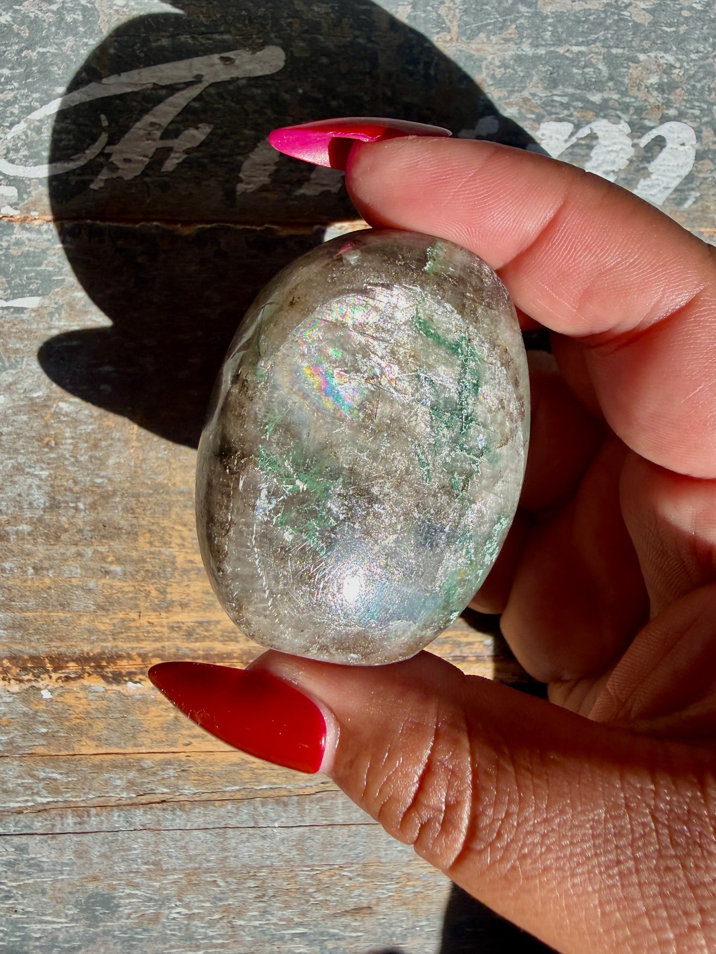 Gorgeous Optical Calcite + Moss Agate Combo Mineral Palm Stone | India | Opt 48
