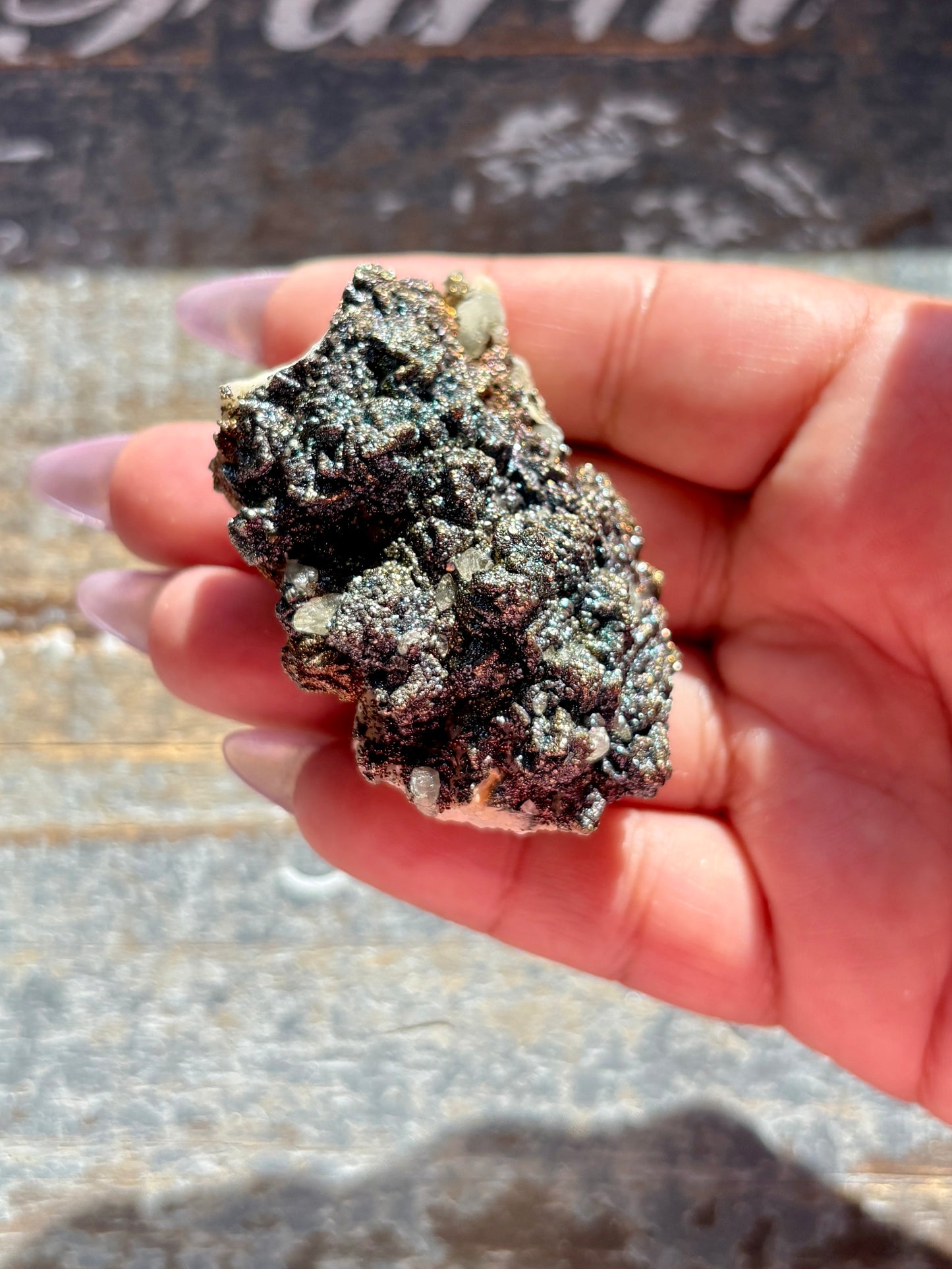 Gorgeous Dog Tooth Calcite with Rainbow Pyrite