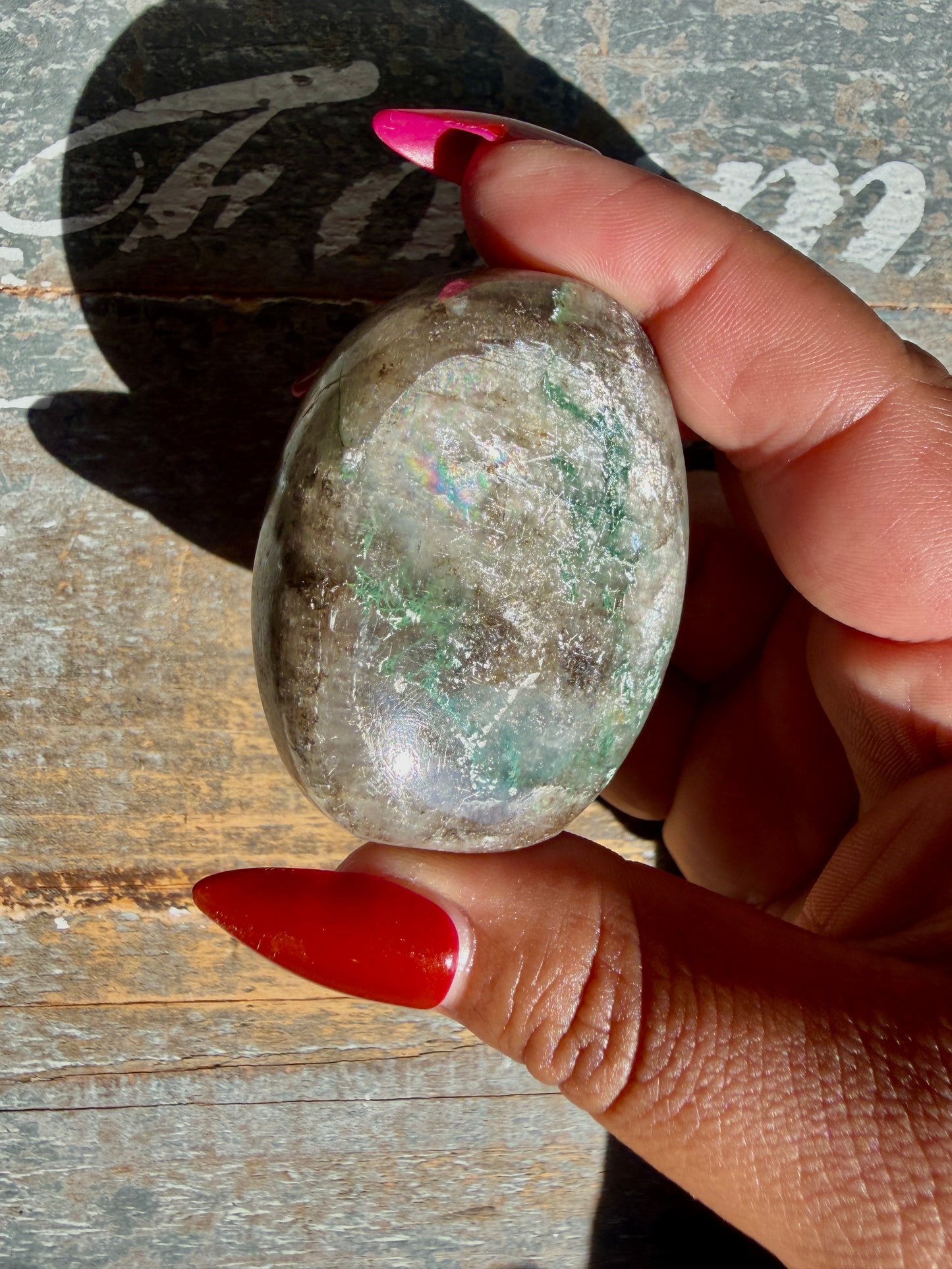 Gorgeous Optical Calcite + Moss Agate Combo Mineral Palm Stone | India | Opt 48