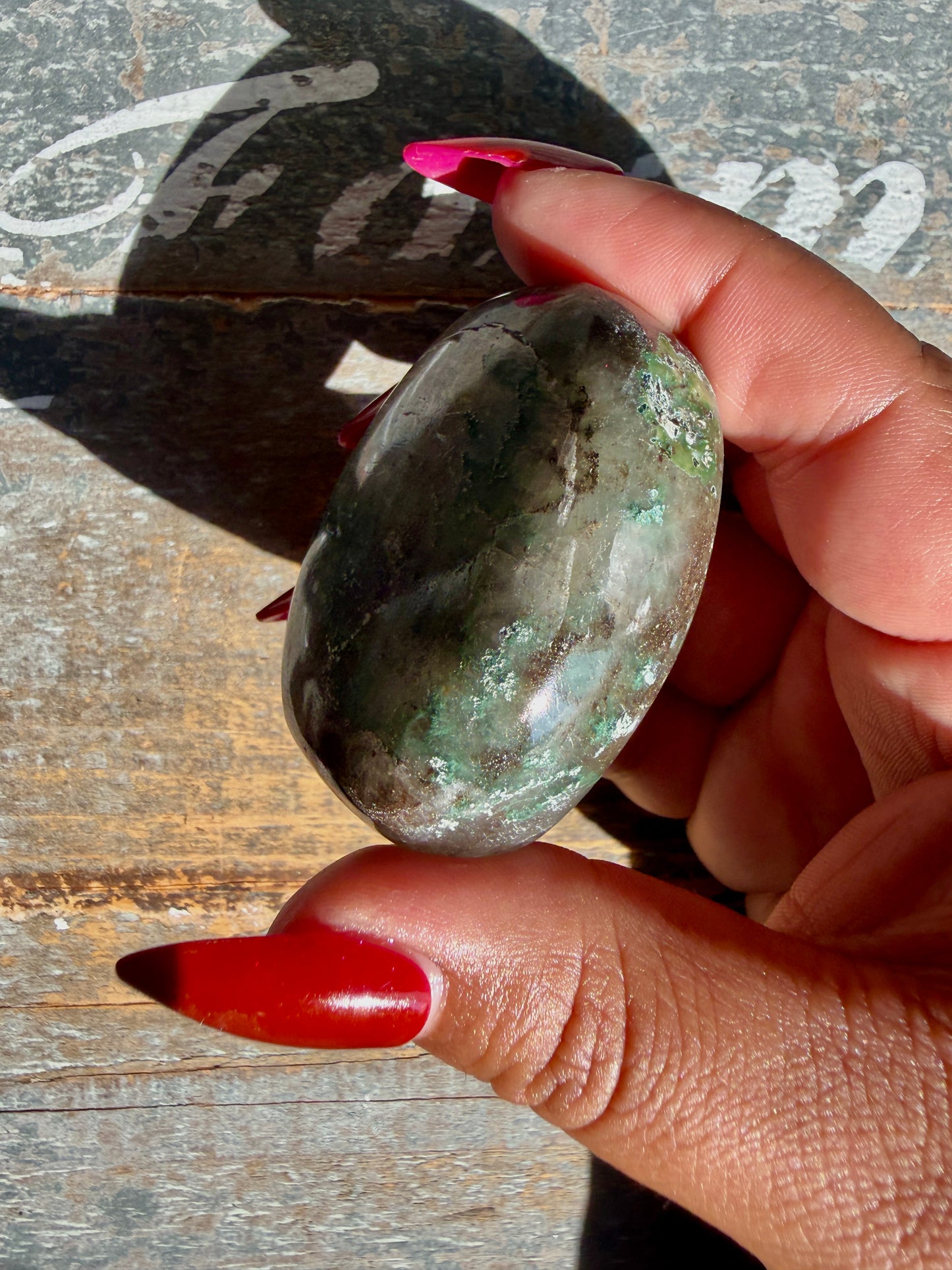 Gorgeous Optical Calcite + Moss Agate Combo Mineral Palm Stone | India | Opt 48