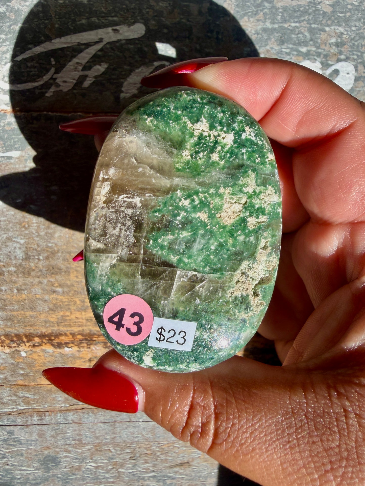 Gorgeous Optical Calcite + Moss Agate Combo Mineral Palm Stone | India | Opt 43