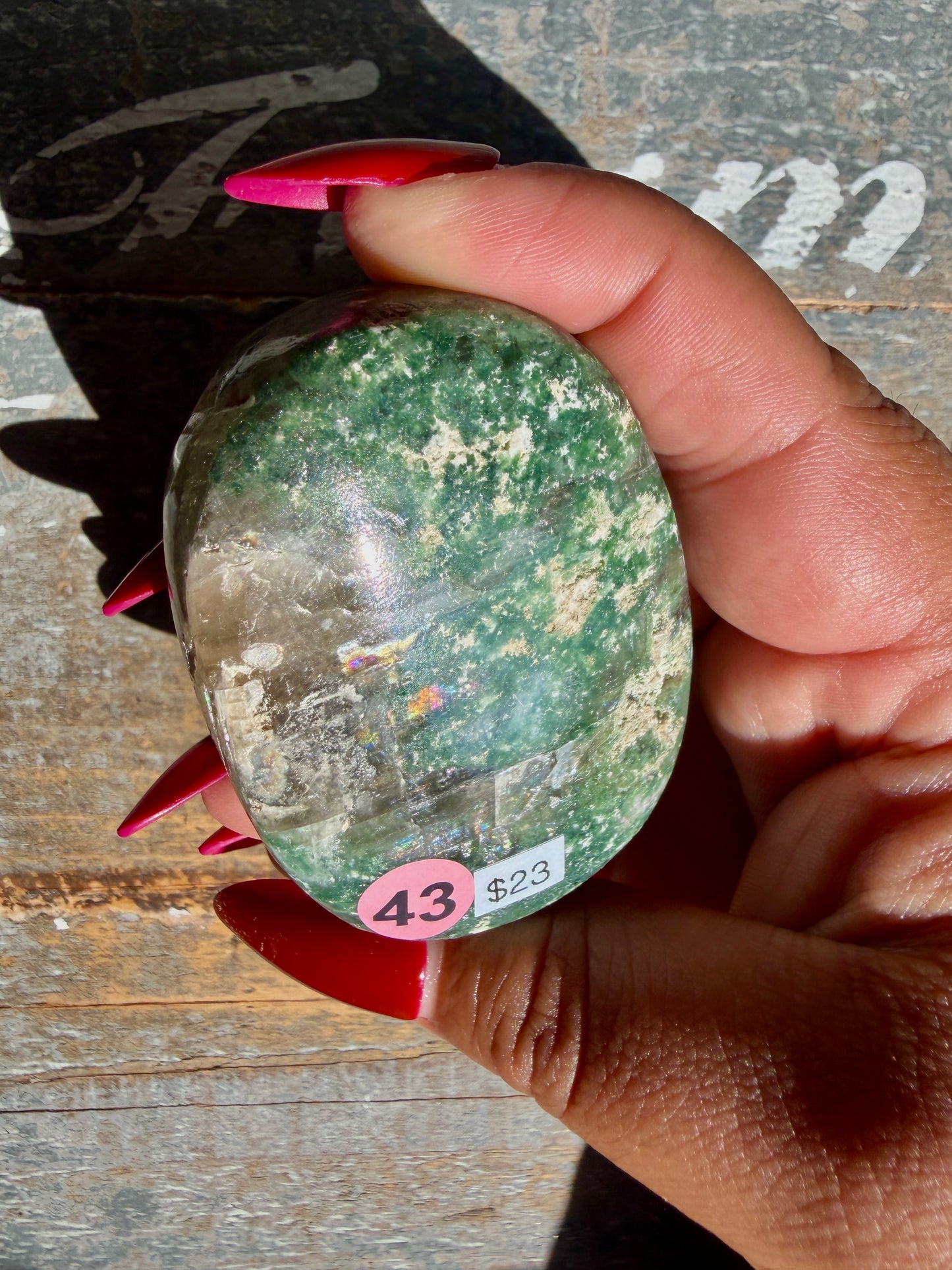 Gorgeous Optical Calcite + Moss Agate Combo Mineral Palm Stone | India | Opt 43
