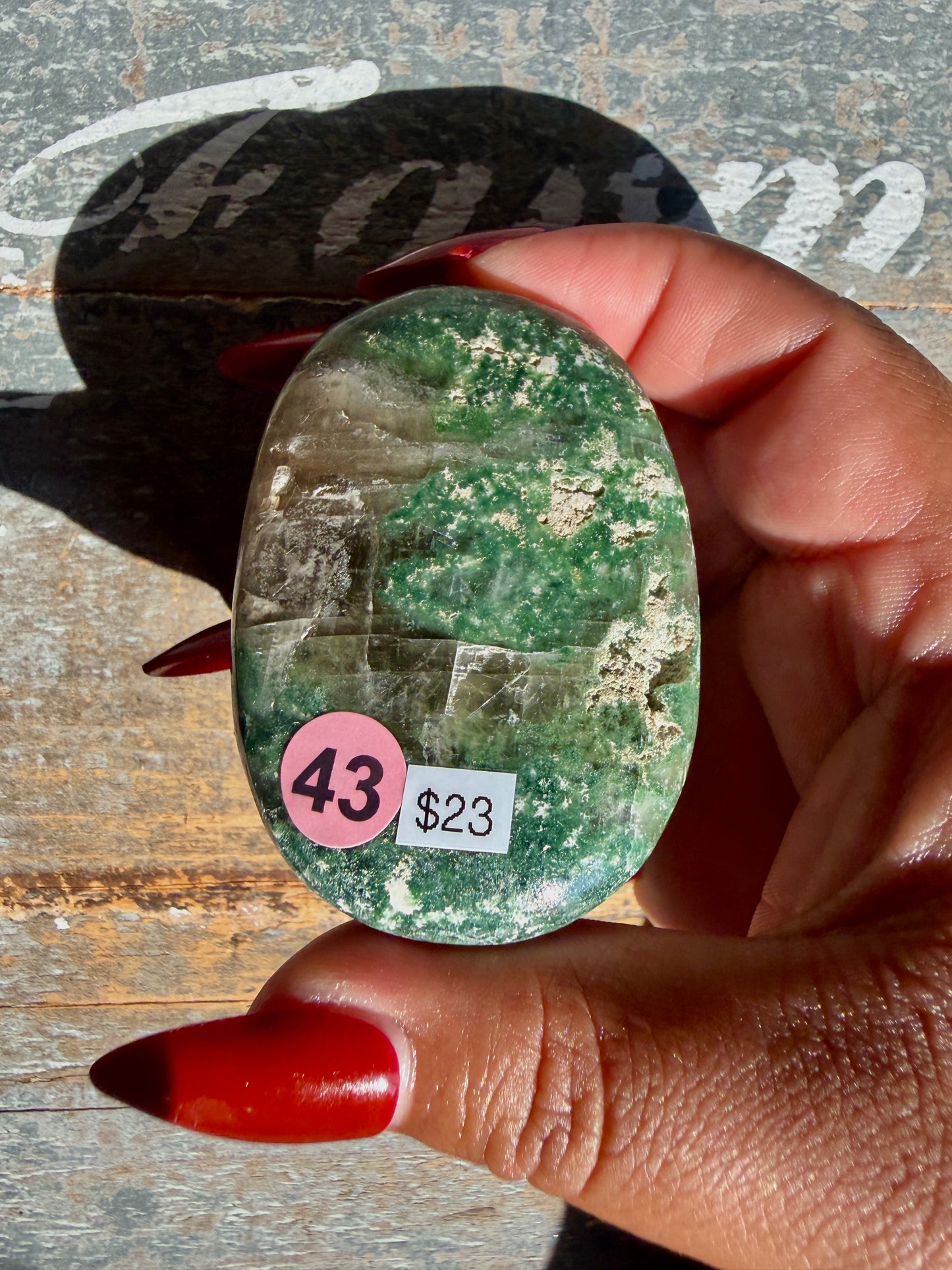 Gorgeous Optical Calcite + Moss Agate Combo Mineral Palm Stone | India | Opt 43