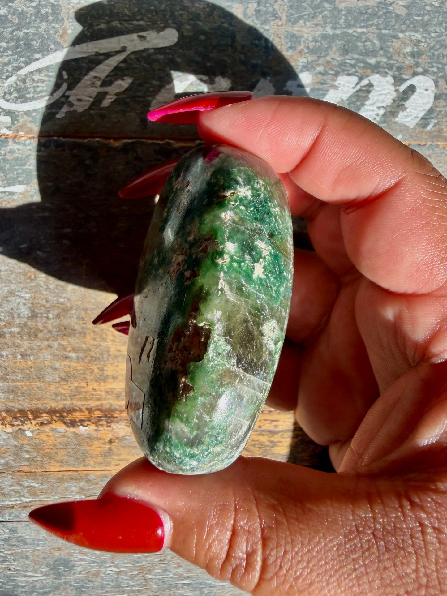 Gorgeous Optical Calcite + Moss Agate Combo Mineral Palm Stone | India | Opt 43