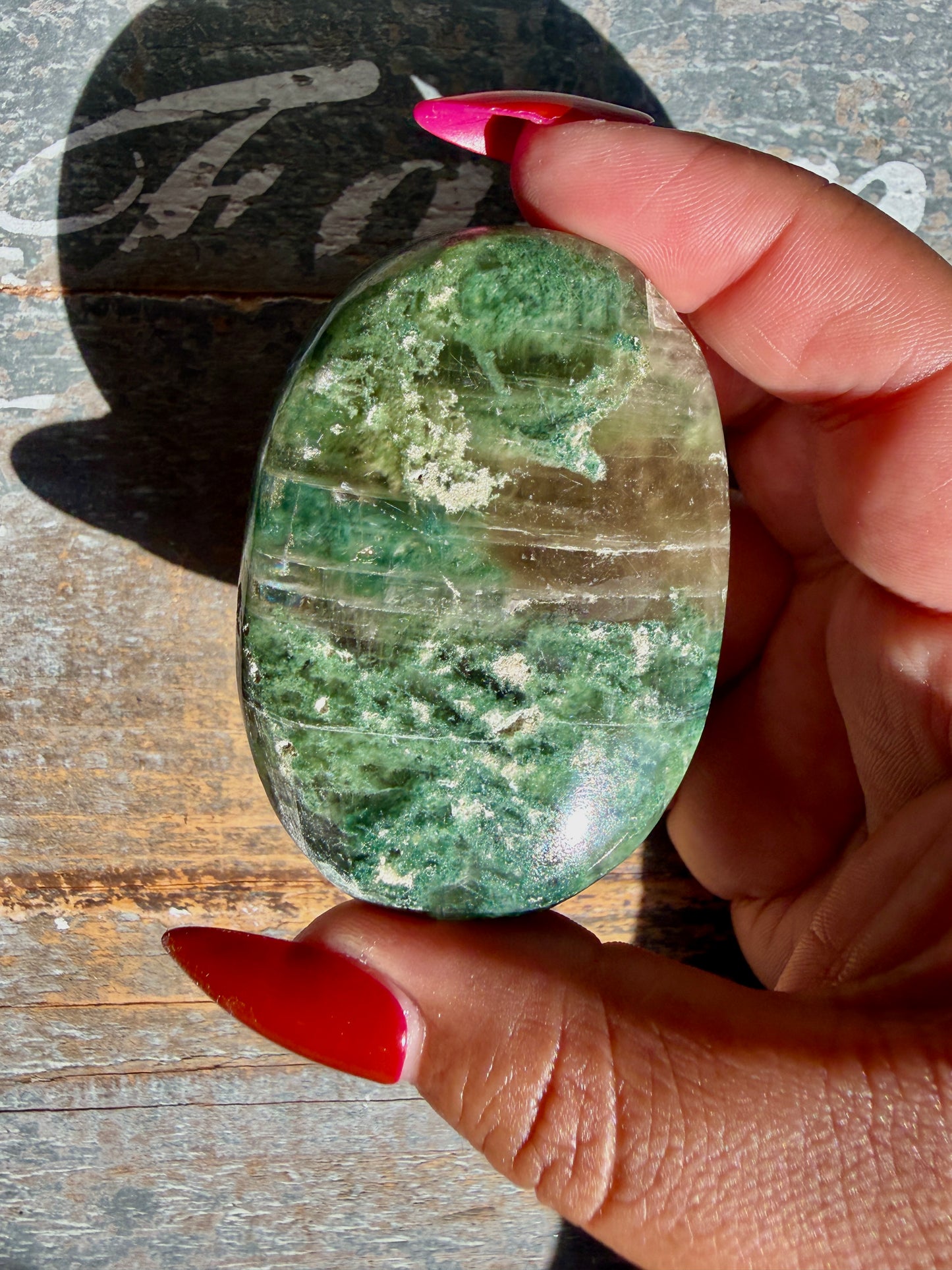 Gorgeous Optical Calcite + Moss Agate Combo Mineral Palm Stone | India | Opt 43
