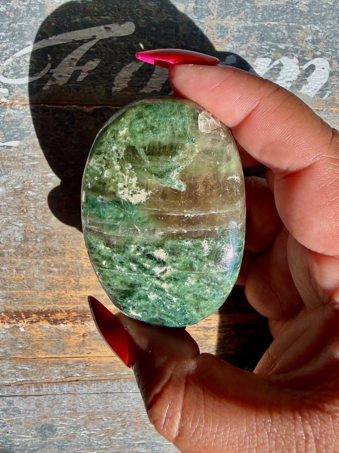 Gorgeous Optical Calcite + Moss Agate Combo Mineral Palm Stone | India | Opt 43