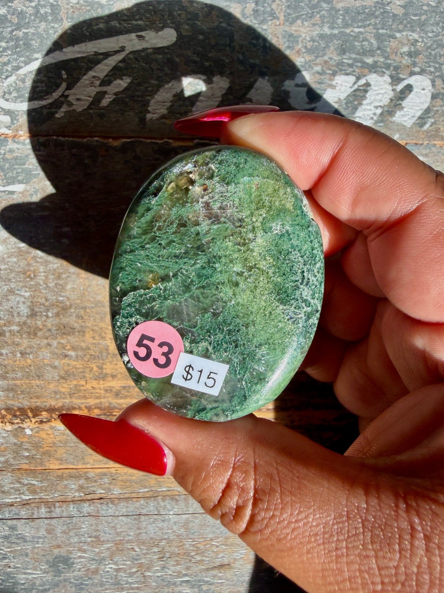 Gorgeous Optical Calcite + Moss Agate Combo Mineral Palm Stone | India | Opt 53