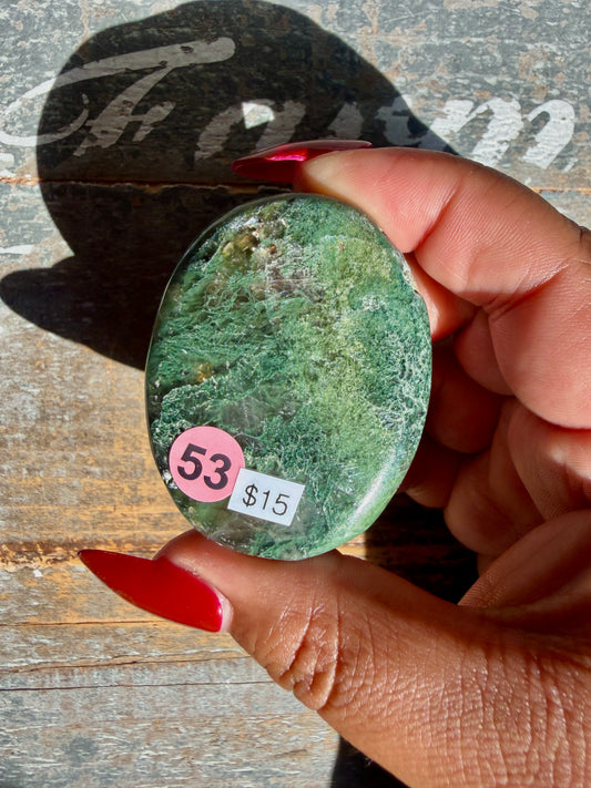 Gorgeous Optical Calcite + Moss Agate Combo Mineral Palm Stone | India | Opt 53