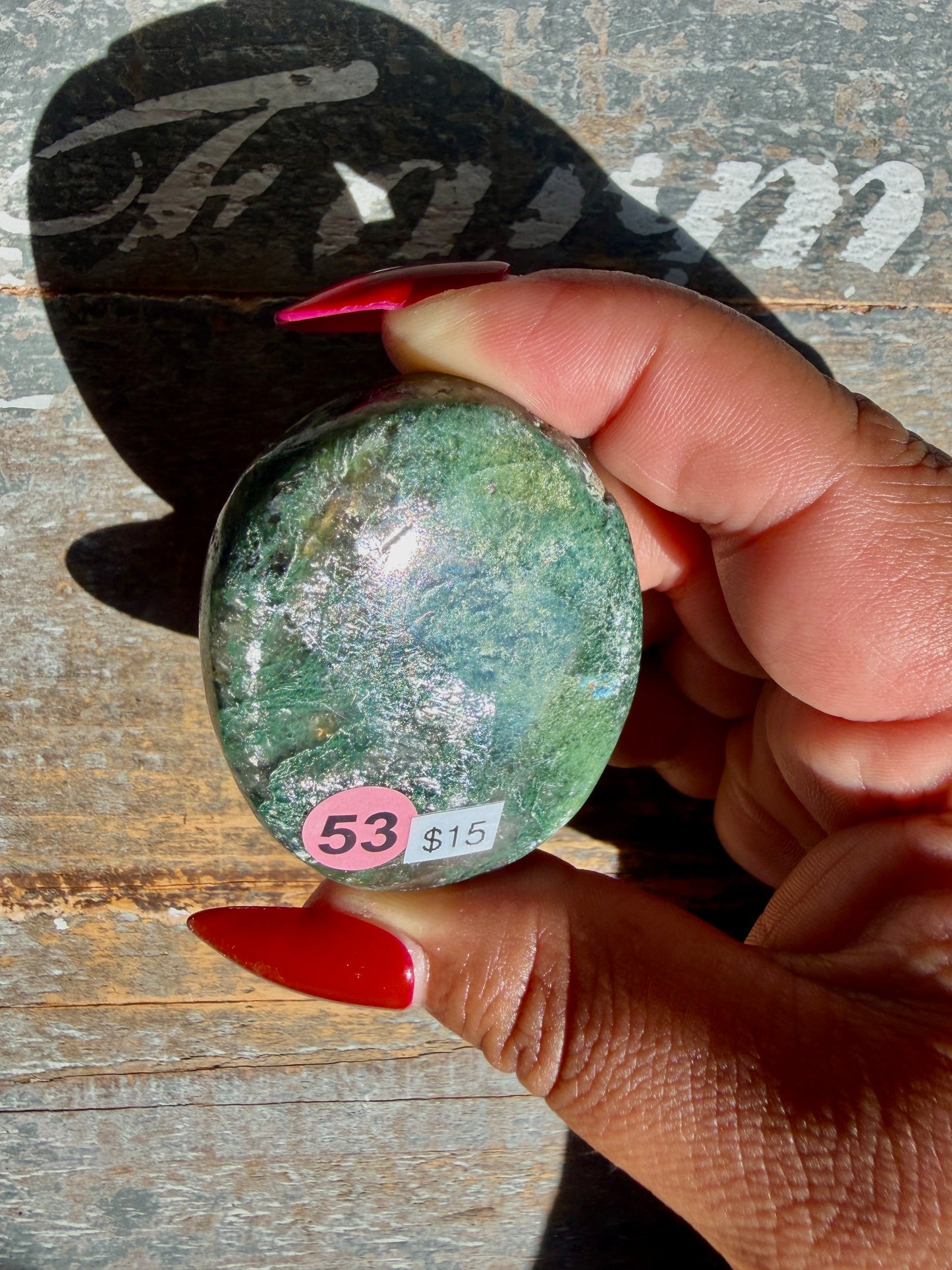 Gorgeous Optical Calcite + Moss Agate Combo Mineral Palm Stone | India | Opt 53