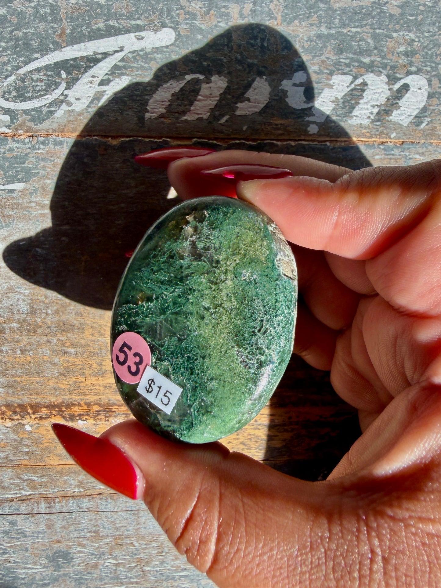 Gorgeous Optical Calcite + Moss Agate Combo Mineral Palm Stone | India | Opt 53