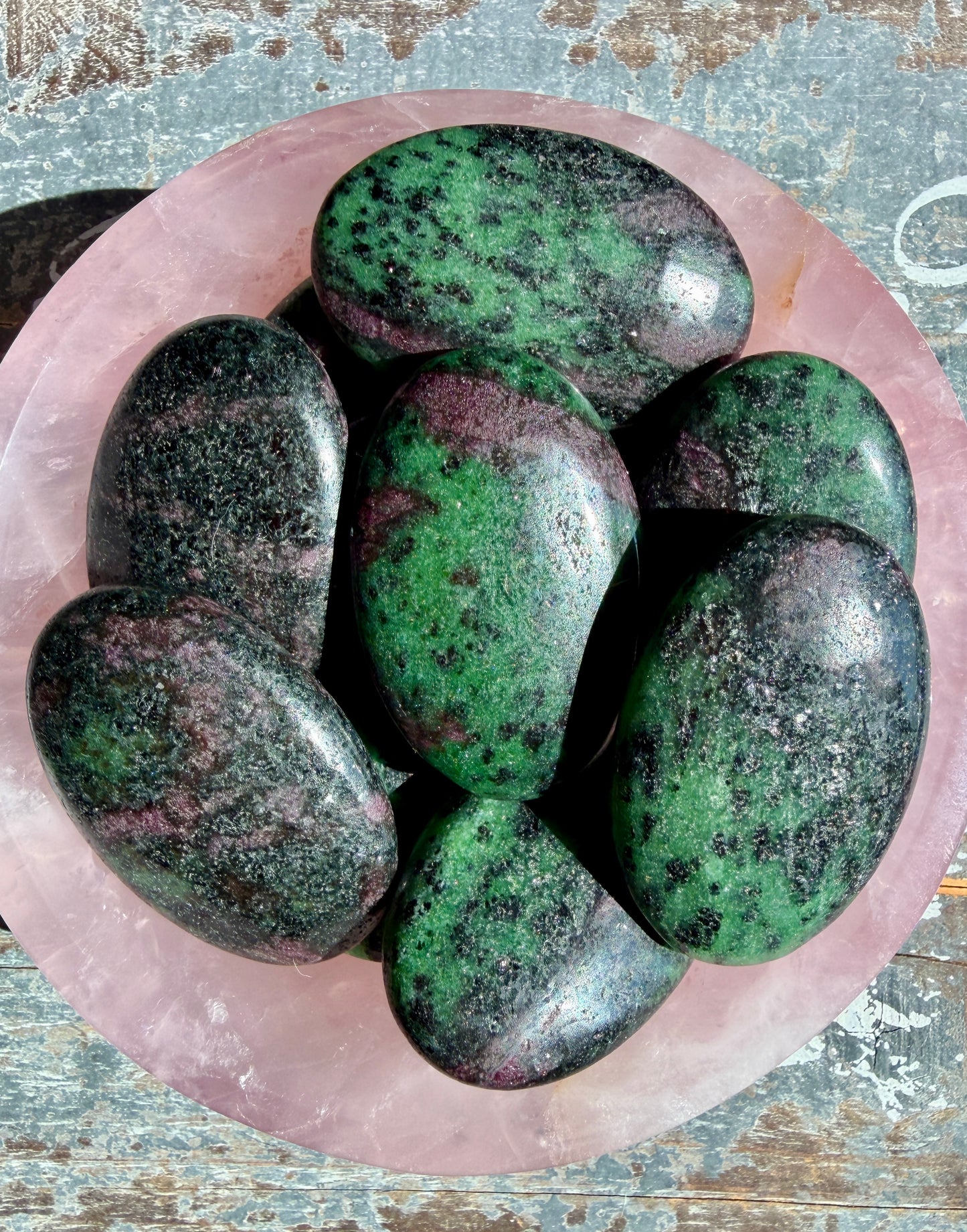 One (1) Ruby in Zoisite Palm Stone | UV reactive | Intuitively Chosen