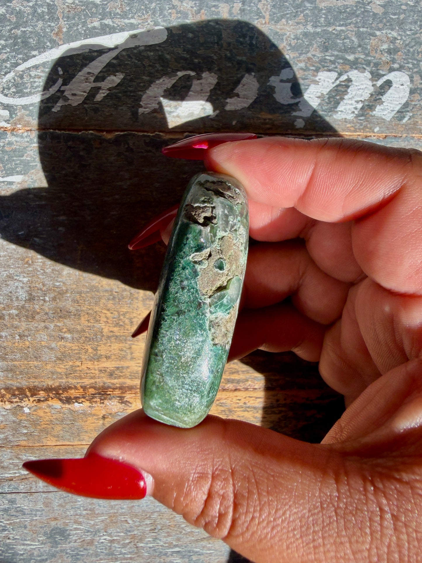 Gorgeous Optical Calcite + Moss Agate Combo Mineral Palm Stone | India | Opt 53