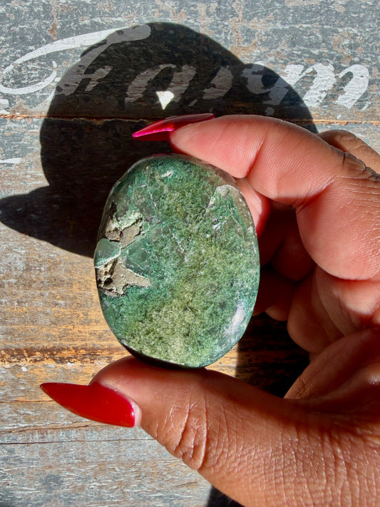 Gorgeous Optical Calcite + Moss Agate Combo Mineral Palm Stone | India | Opt 53