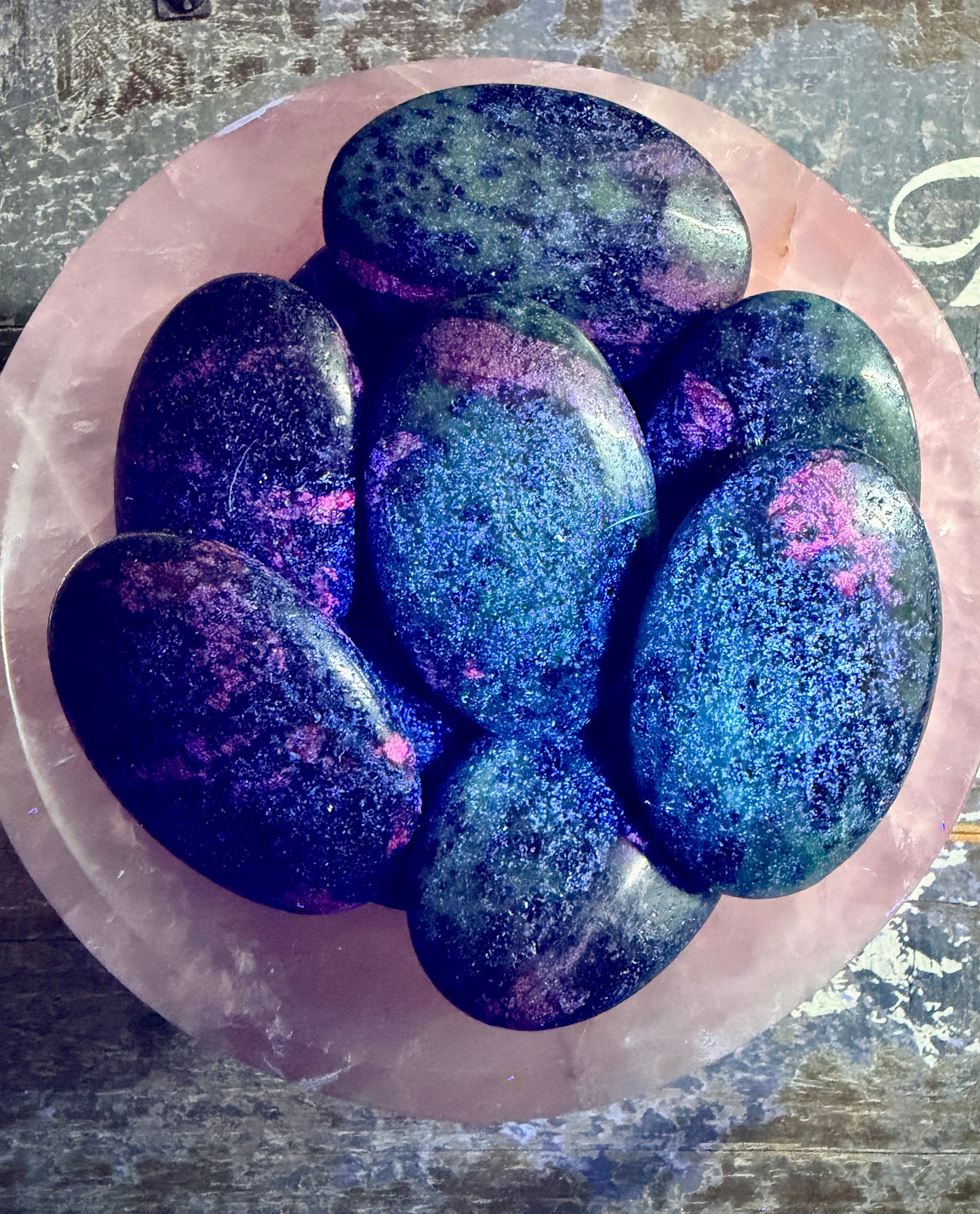 One (1) Ruby in Zoisite Palm Stone | UV reactive | Intuitively Chosen