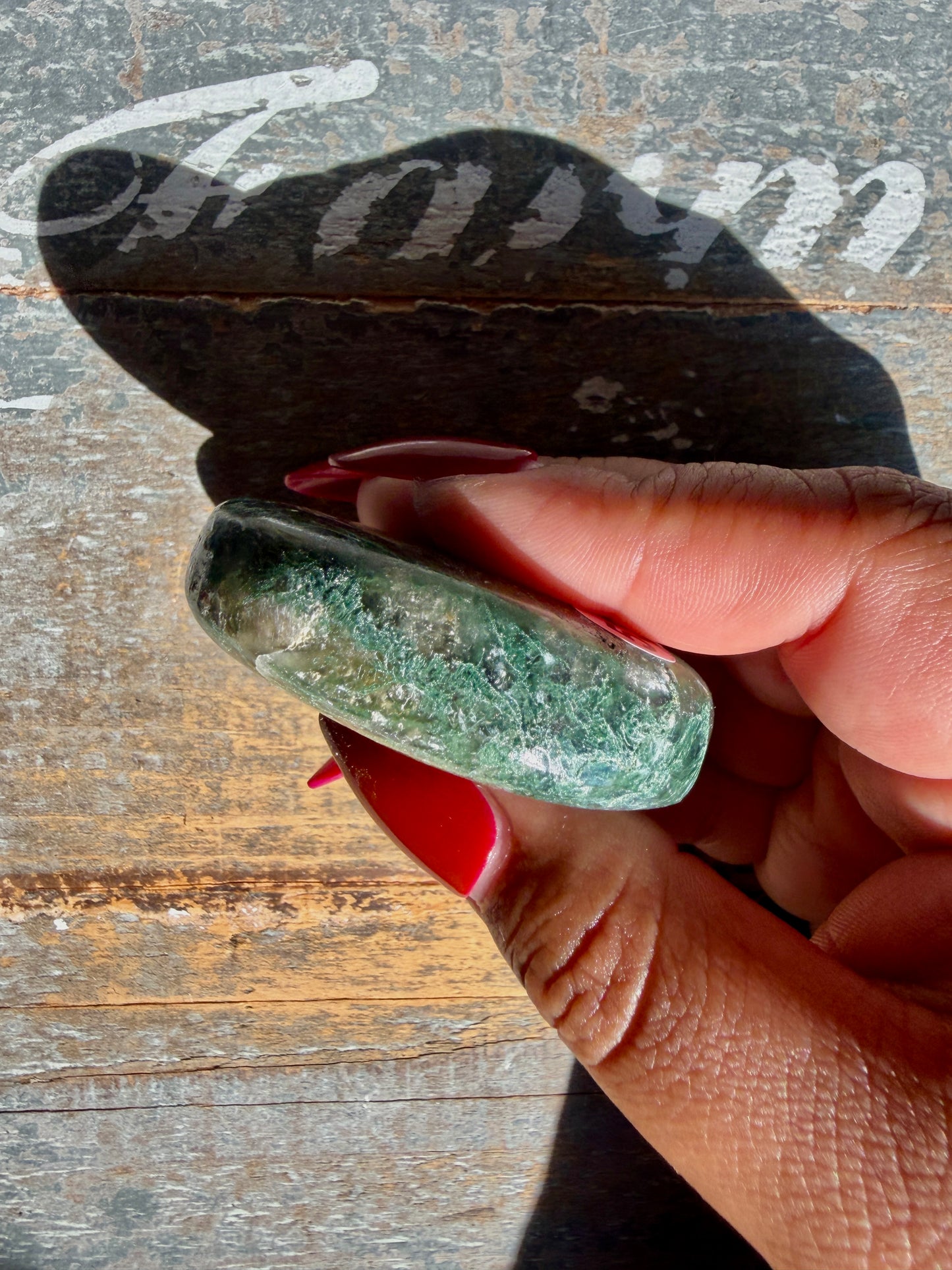 Gorgeous Optical Calcite + Moss Agate Combo Mineral Palm Stone | India | Opt 53