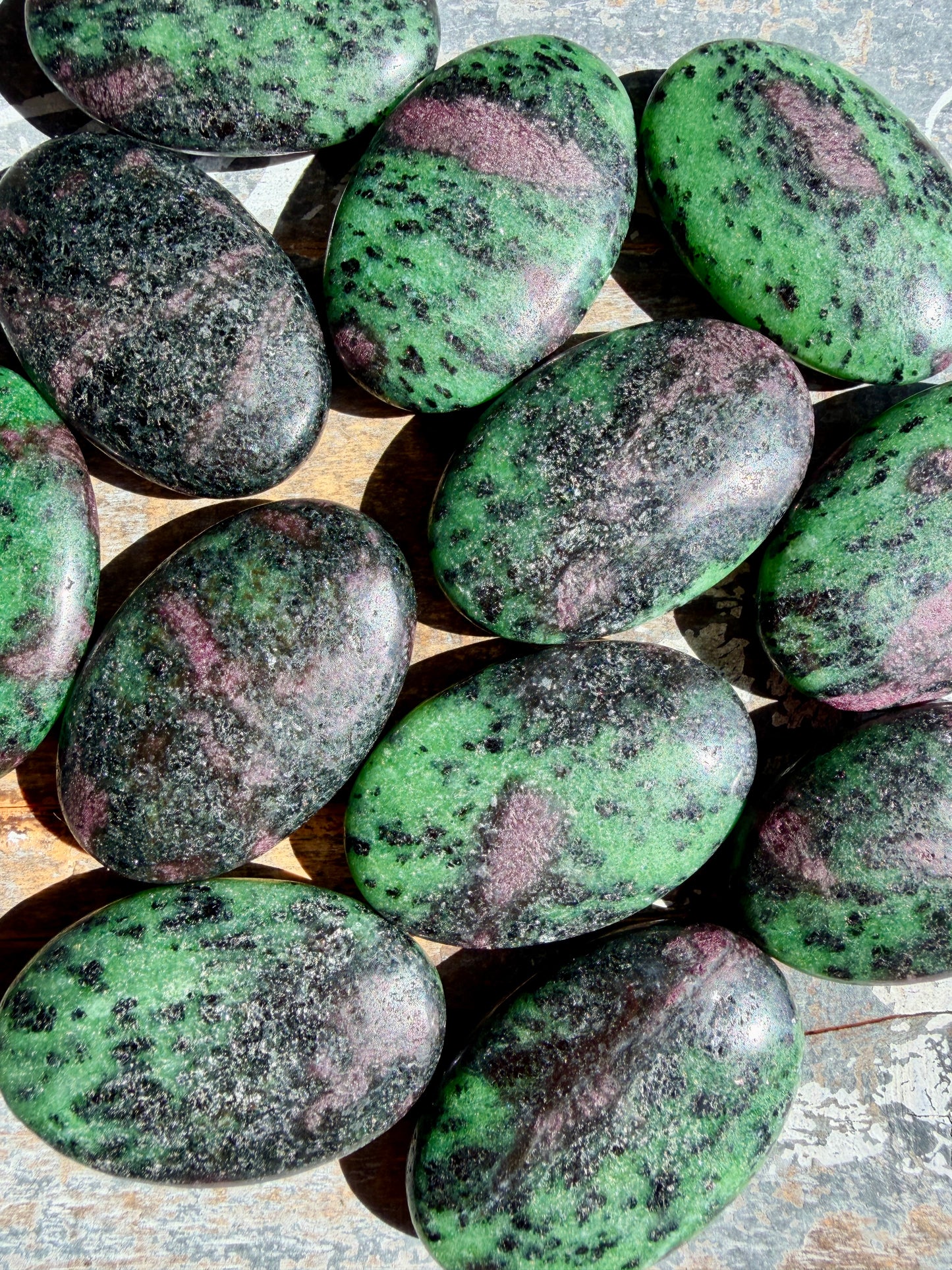 One (1) Ruby in Zoisite Palm Stone | UV reactive | Intuitively Chosen