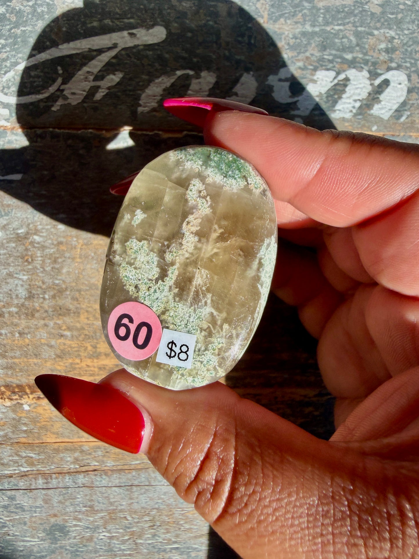 Gorgeous Optical Calcite + Moss Agate Combo Mineral Palm Stone | India | Opt 60