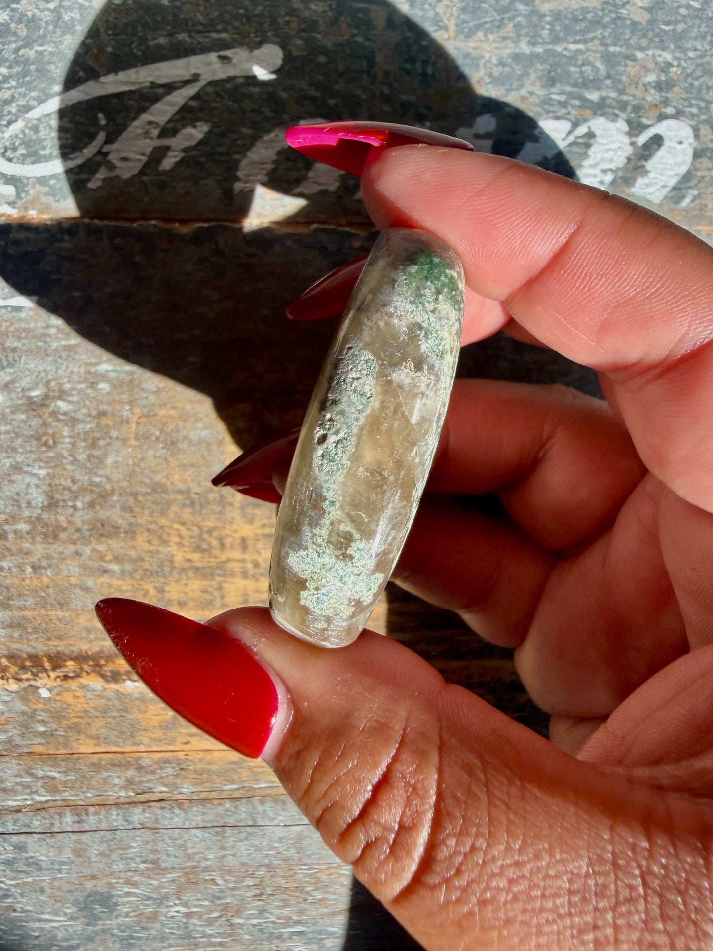 Gorgeous Optical Calcite + Moss Agate Combo Mineral Palm Stone | India | Opt 60