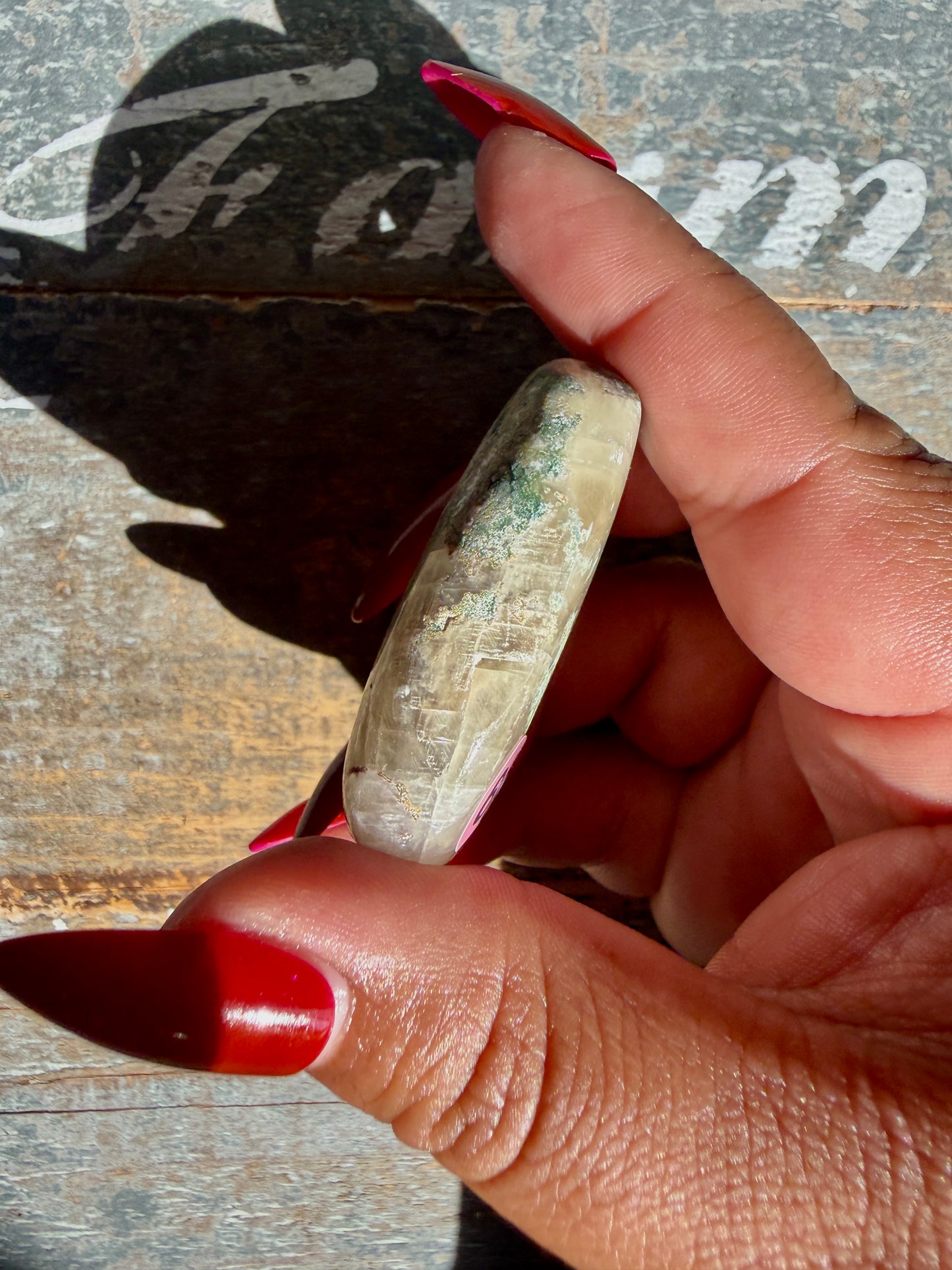 Gorgeous Optical Calcite + Moss Agate Combo Mineral Palm Stone | India | Opt 60